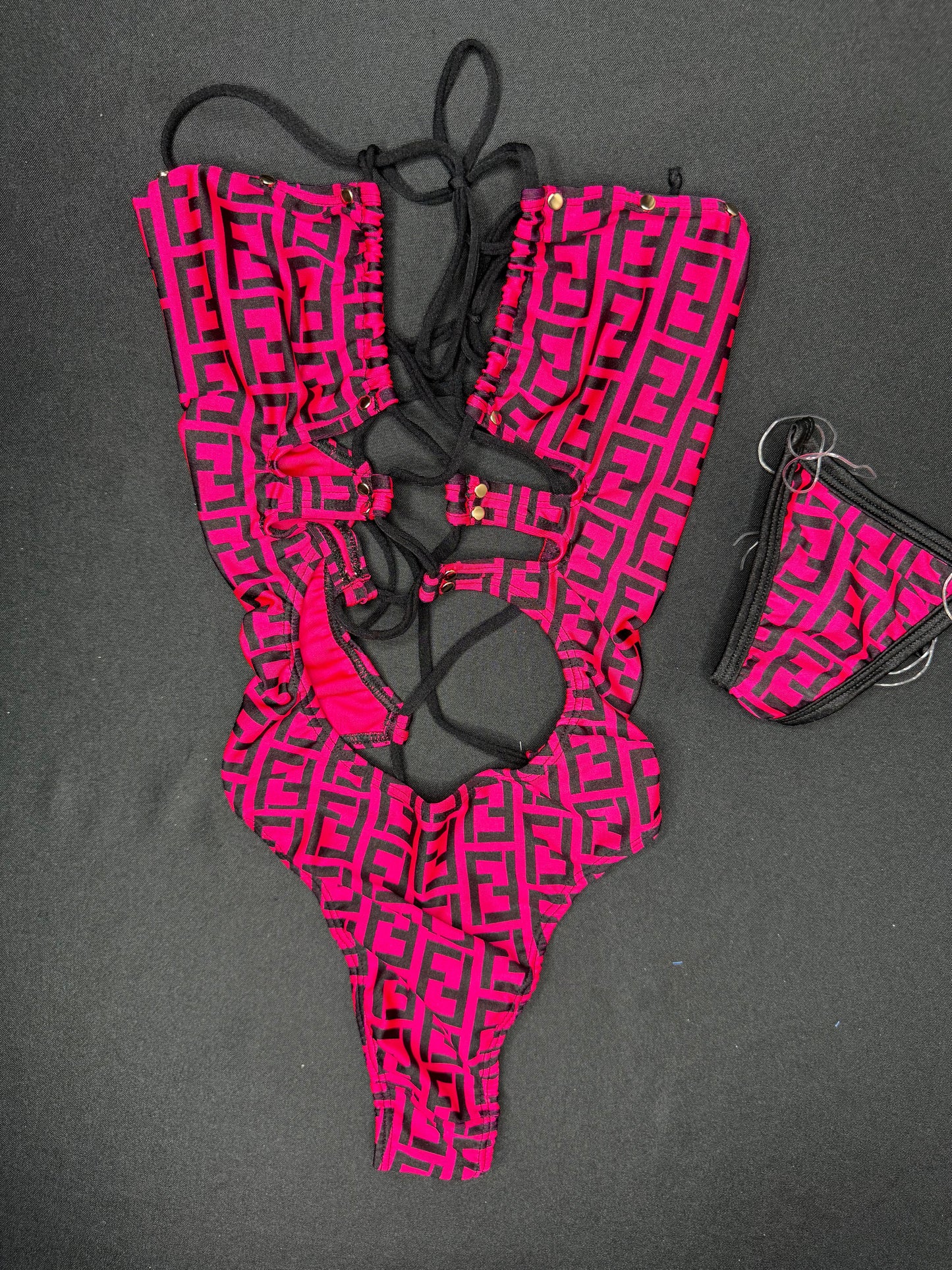 Hot Pink Designer One-Piece Lingerie Outfit