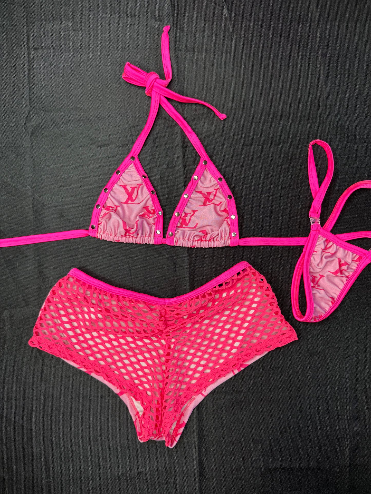 Hot Pink/Baby Pink Spandex Two-Piece Shorts Lingerie Outfit