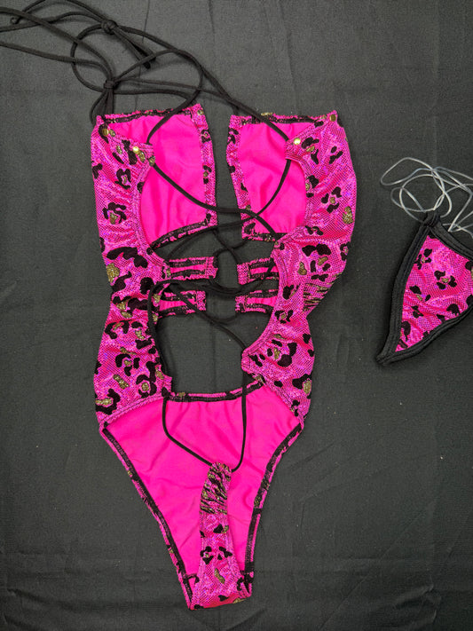 Hot Pink Spandex One-Piece Lingerie Outfit