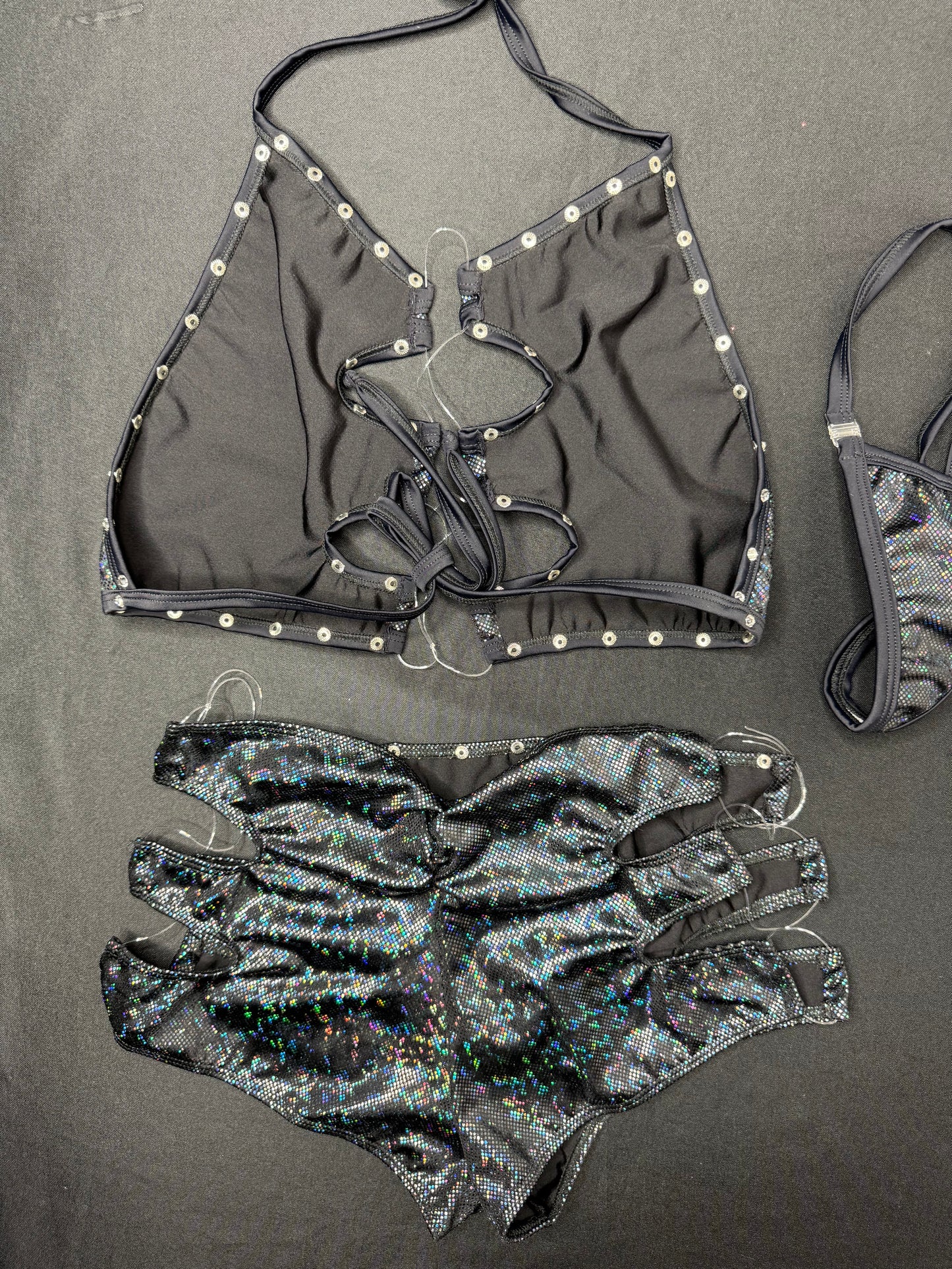 Metallic Black Spandex Sports Bra/Shorts Two-Piece Lingerie Outfit