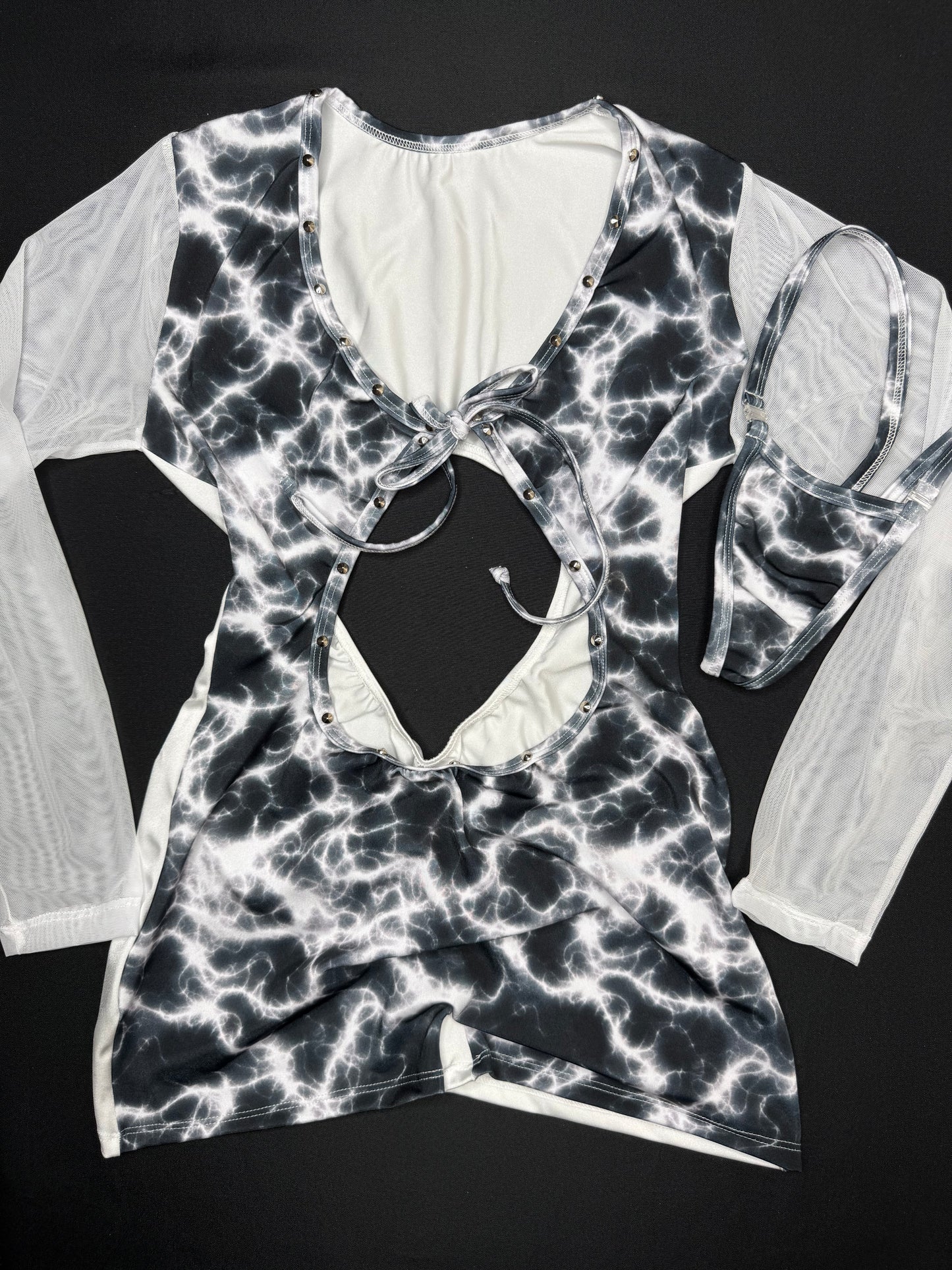 White Mesh/White Lightning One-Piece Romper Lingerie Outfit
