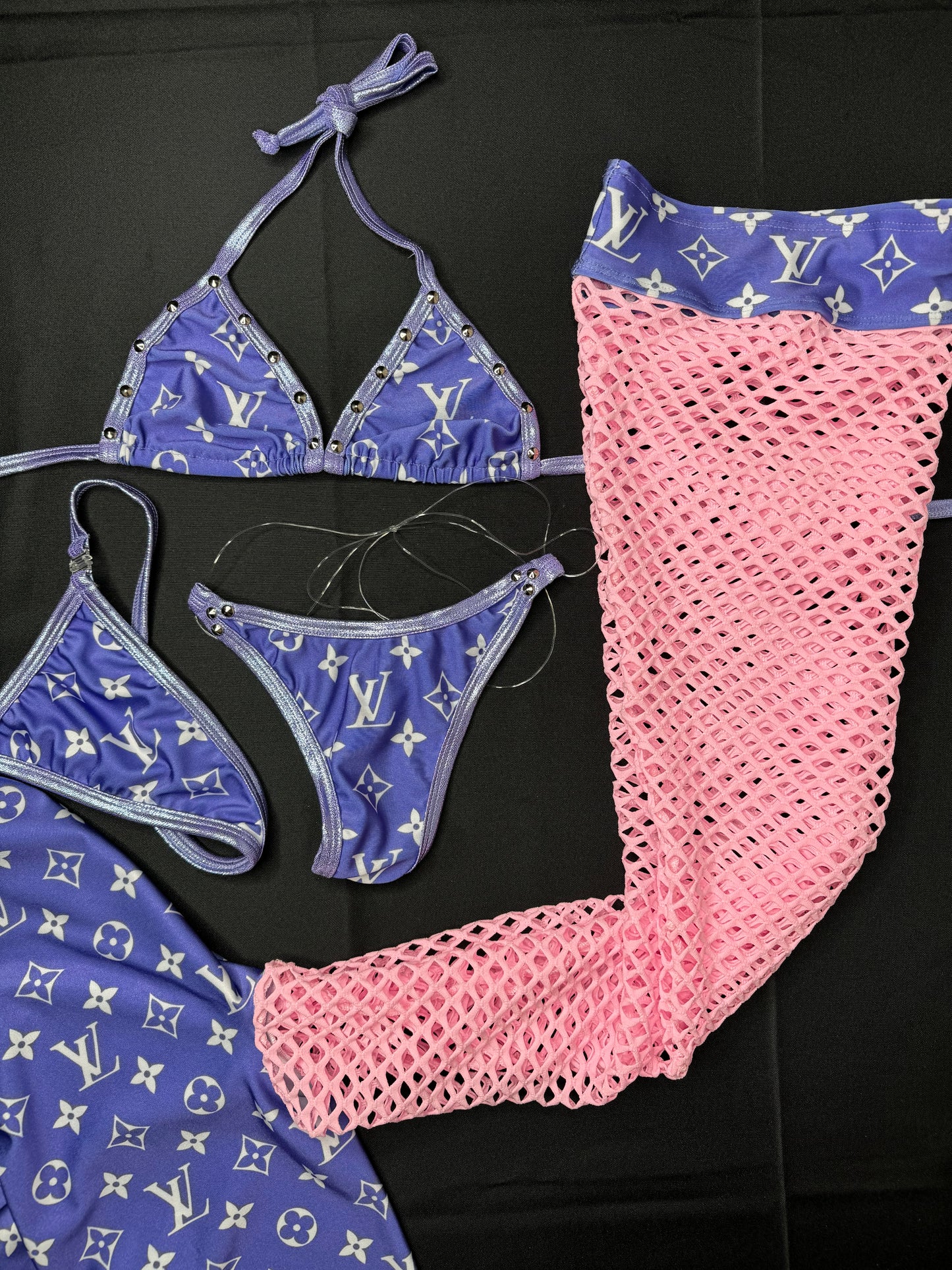 Light Purple/Baby Pink Fishnet Stripper Leg Outfit