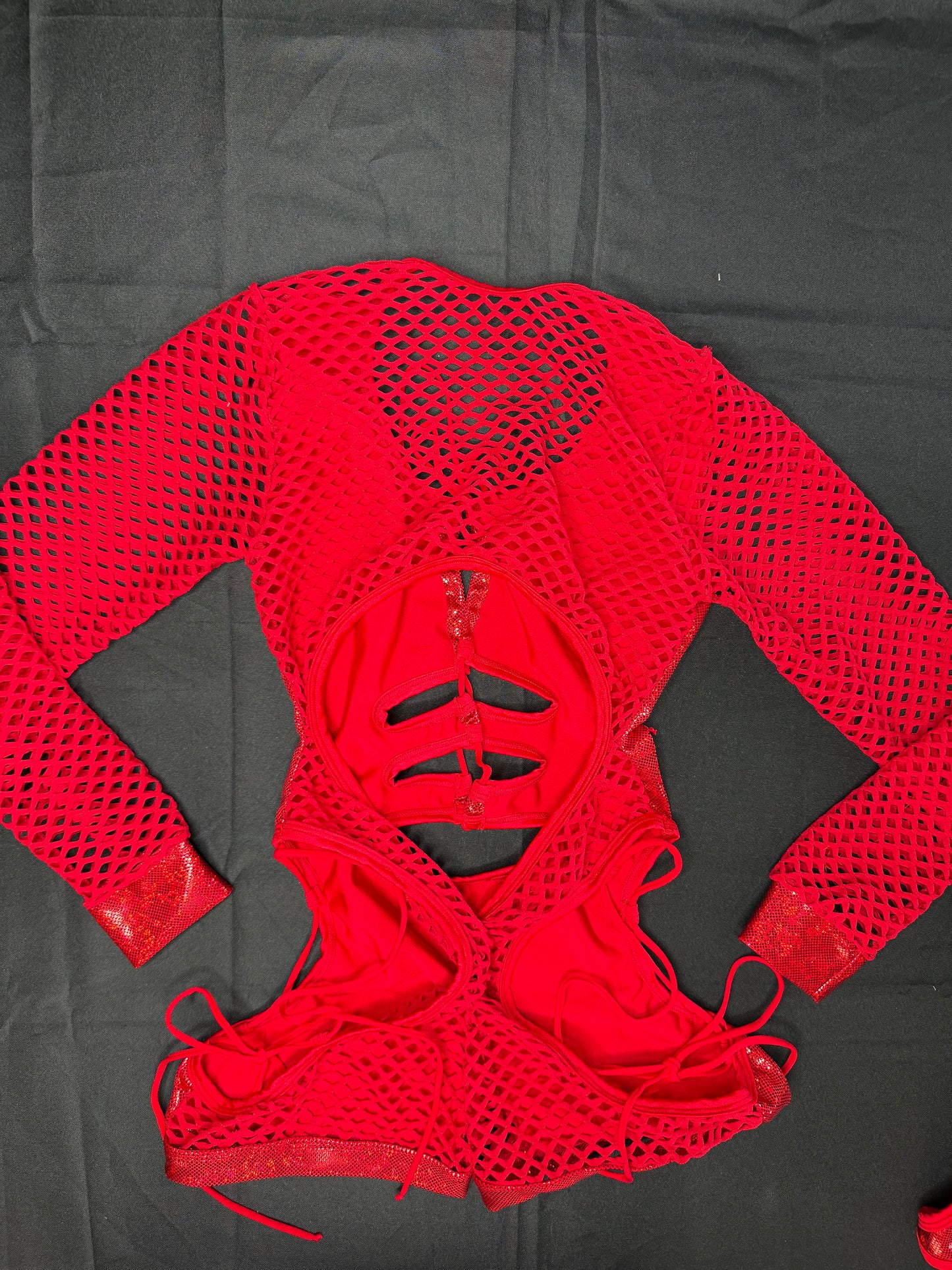 Metallic Red/Red Spandex Romper Lingerie Outfit