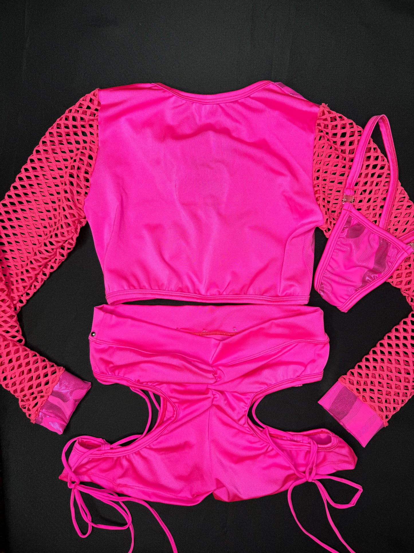 Hot Pink Camouflage/Fishnet Two-Piece Long Sleeve/Shorts Lingerie Outfit