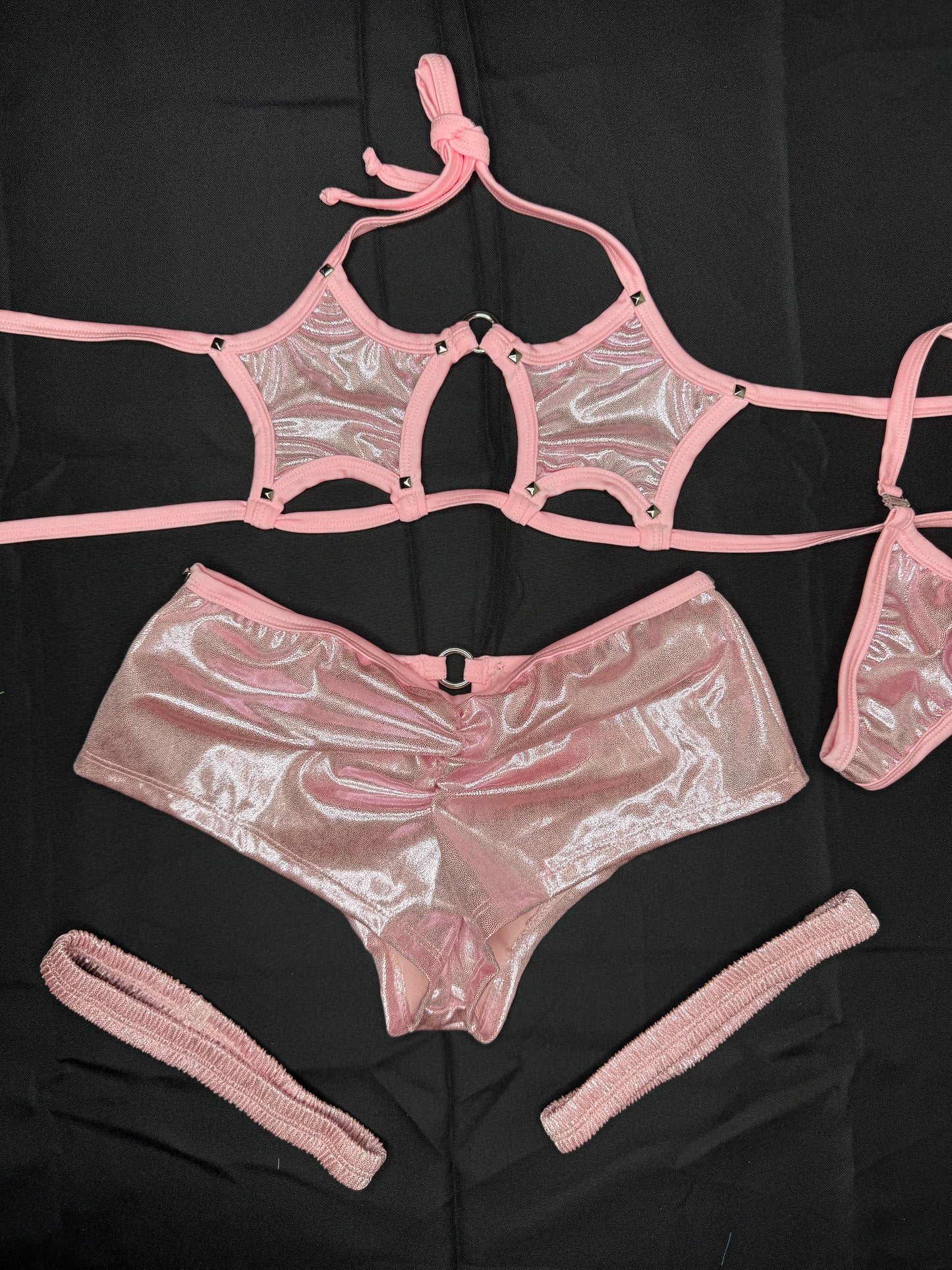 Pink Star Top/Shorts Garters Three Piece Lingerie Outfit