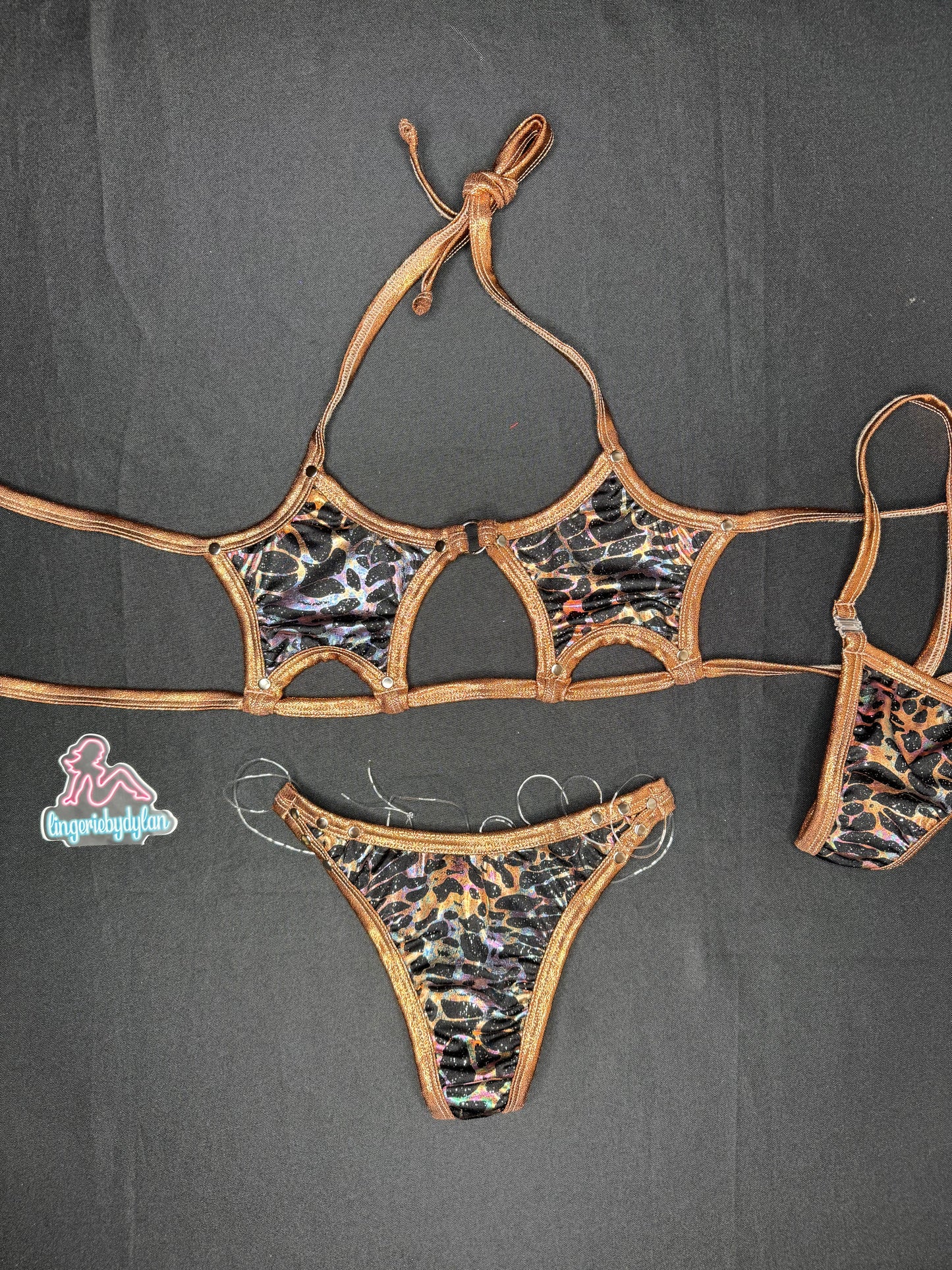 Star Top Animal Print Metallic Mocha Two-Piece Bikini Lingerie Outfit