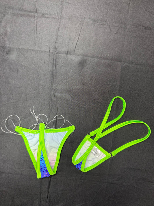 Lime Green/Rainbow Animal Print Two-Piece Bikini Lingerie Outfit