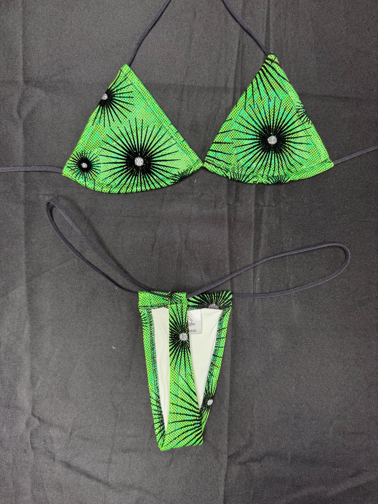 Metallic Green Spandex Micro Bikini Lingerie Outfit