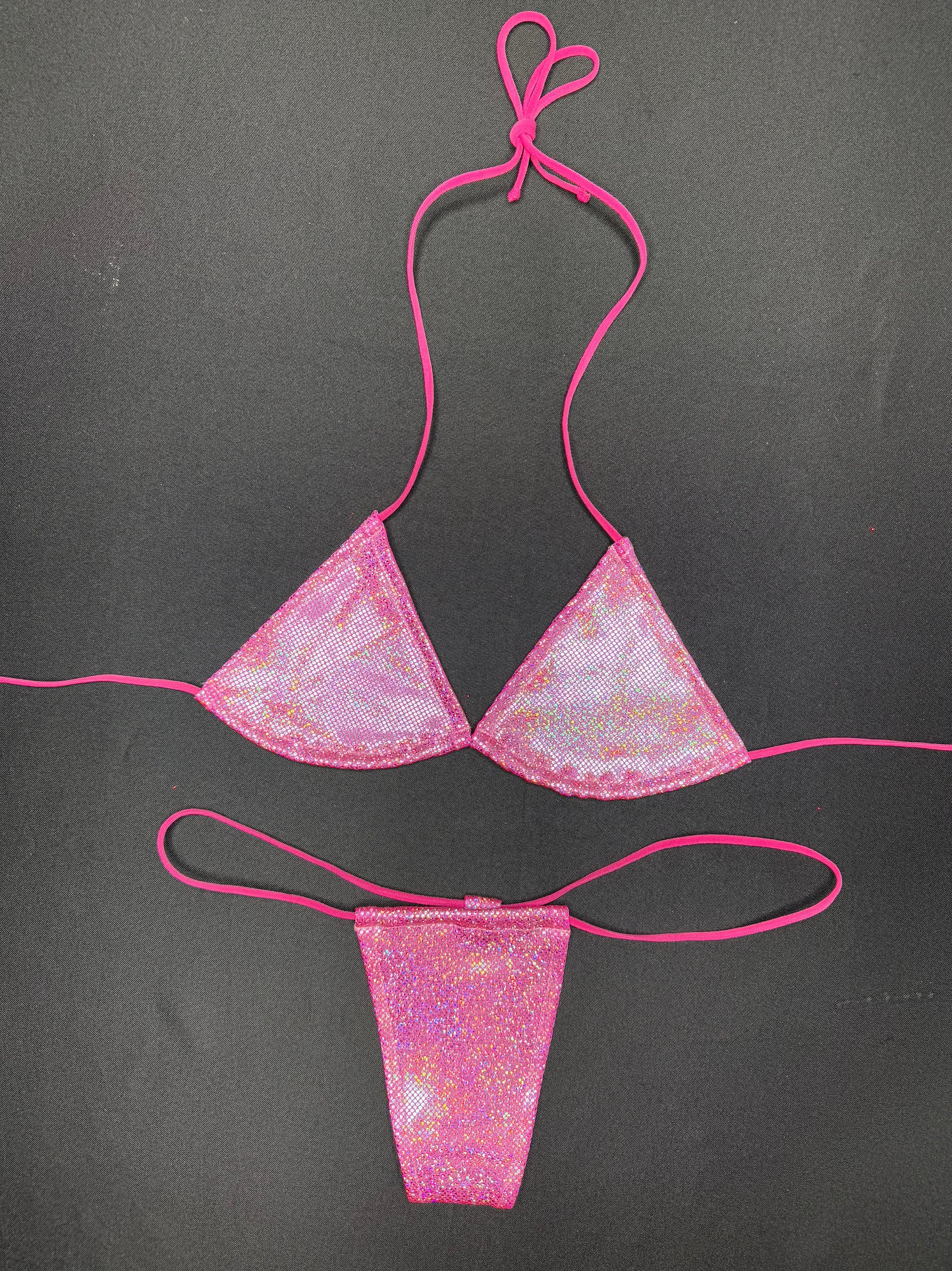 Pink Two-Piece Micro Bikini Lingerie Outfit