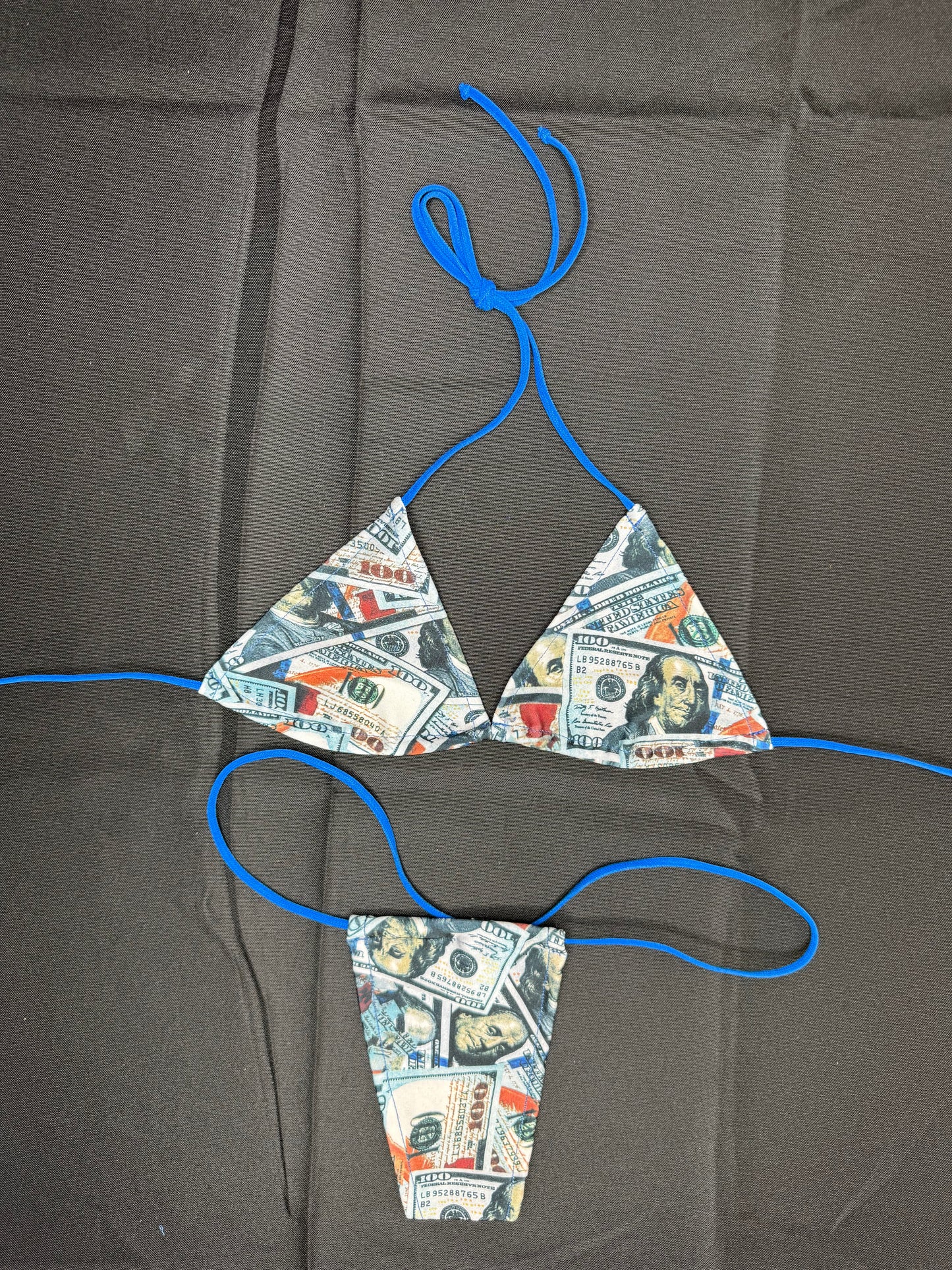 Money Print Spandex Two-Piece Micro Bikini Lingerie Outfit