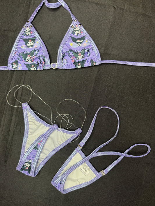 Kuromi Purple/Metallic Lavender Spandex Two-Piece Bikini Lingerie Outfit