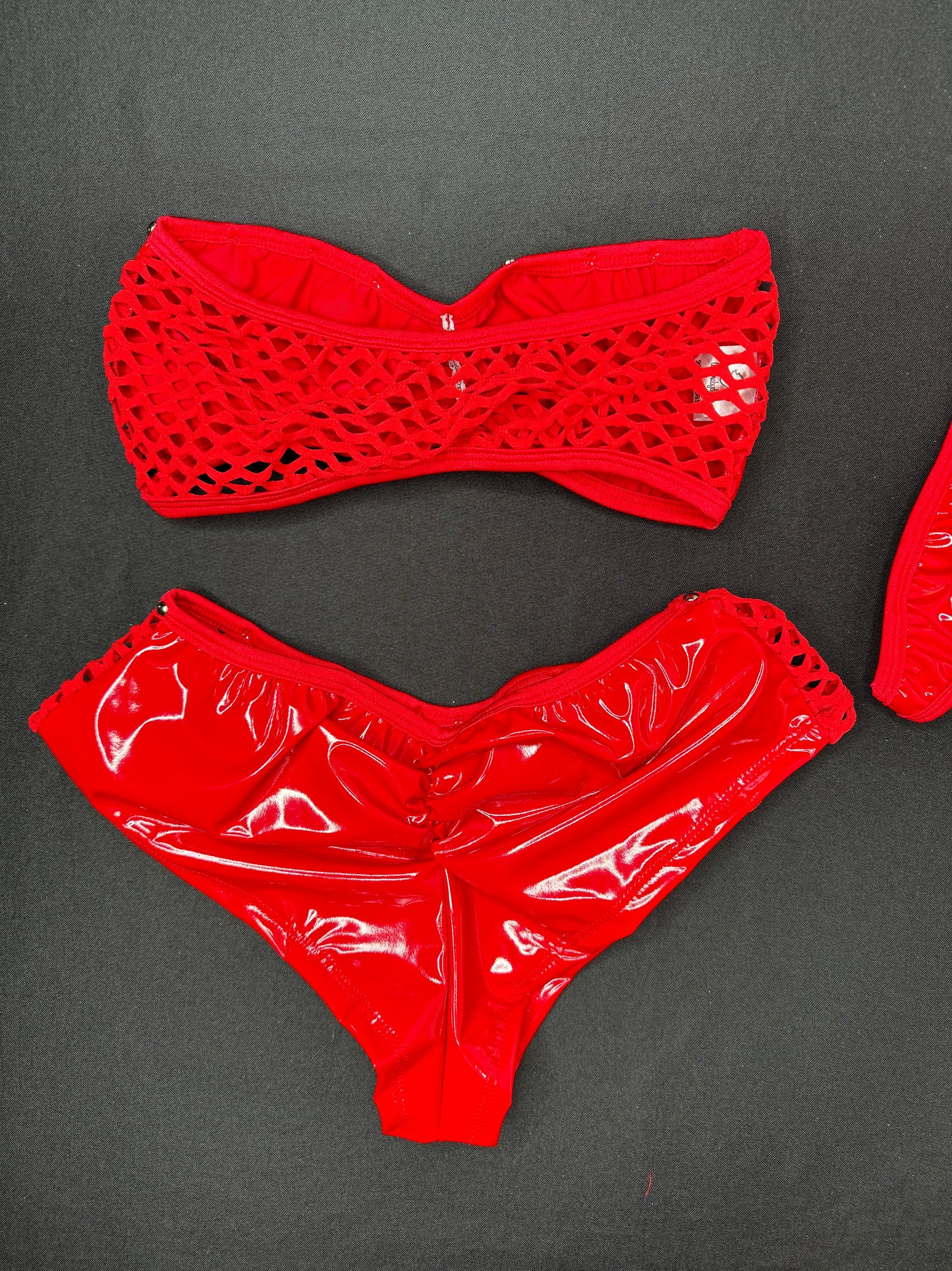 Red Latex Tube Top/Shorts Two-Piece Lingerie Outfit