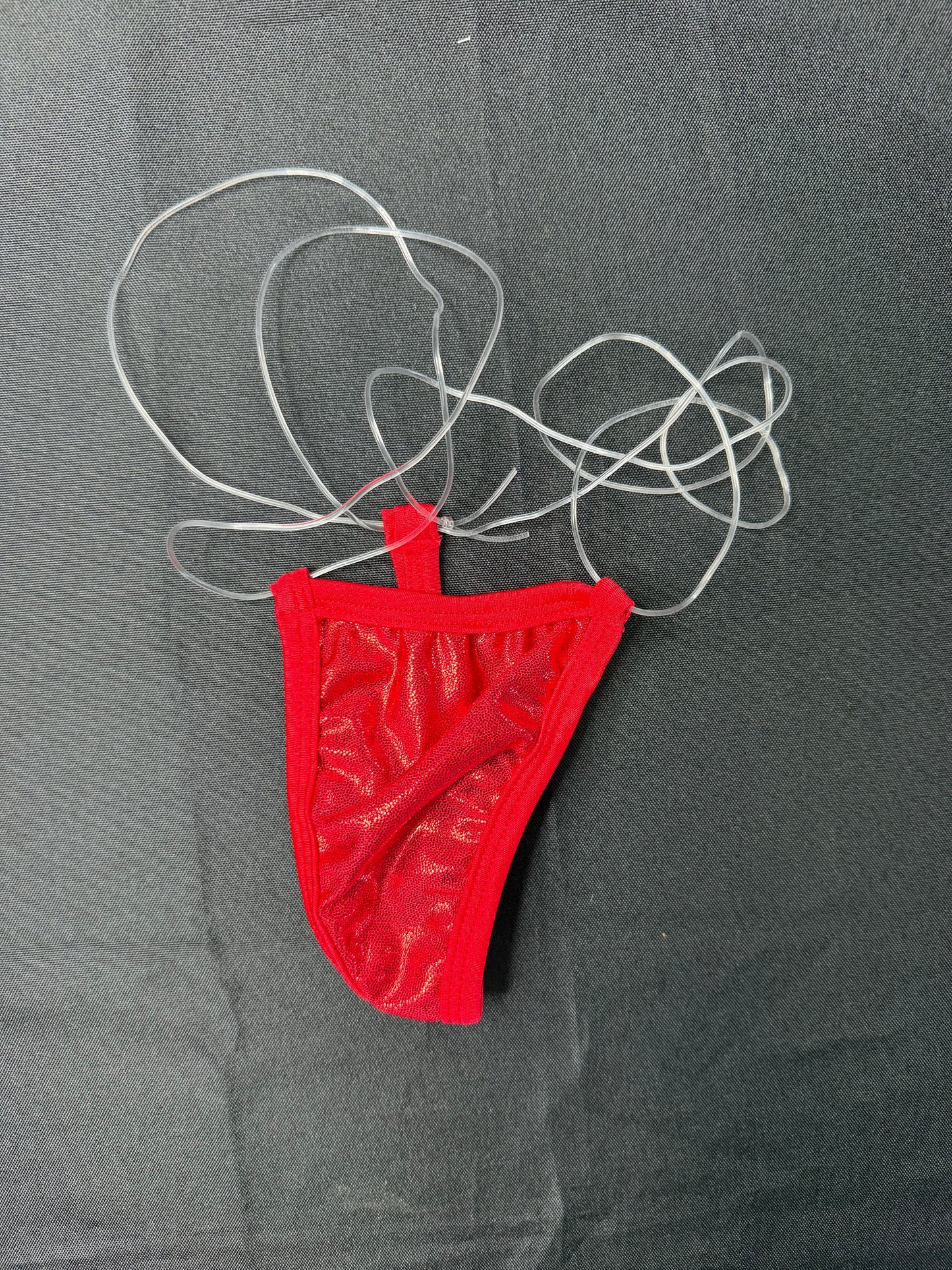 Metallic Red/Red Spandex/Silicone One-Piece Bikini Lingerie Outfit
