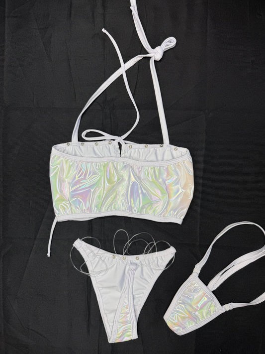 Reflective White Sports Bra Bikini Two-Piece Lingerie Outfit