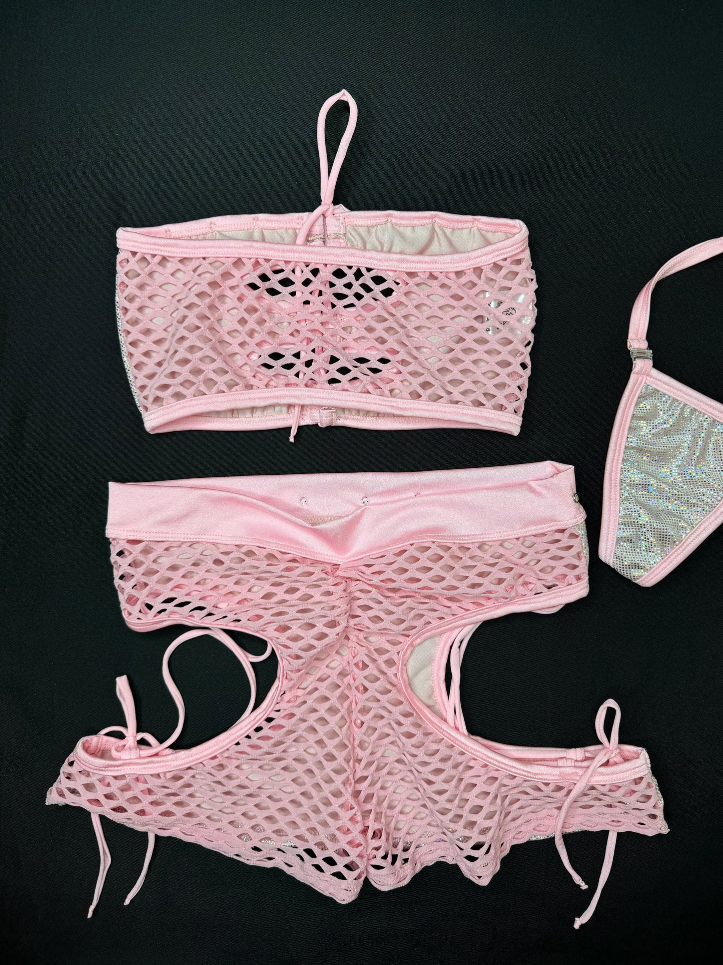 Metallic Silver/Baby Pink Tube Top/Shorts Two-Piece Lingerie Outfit