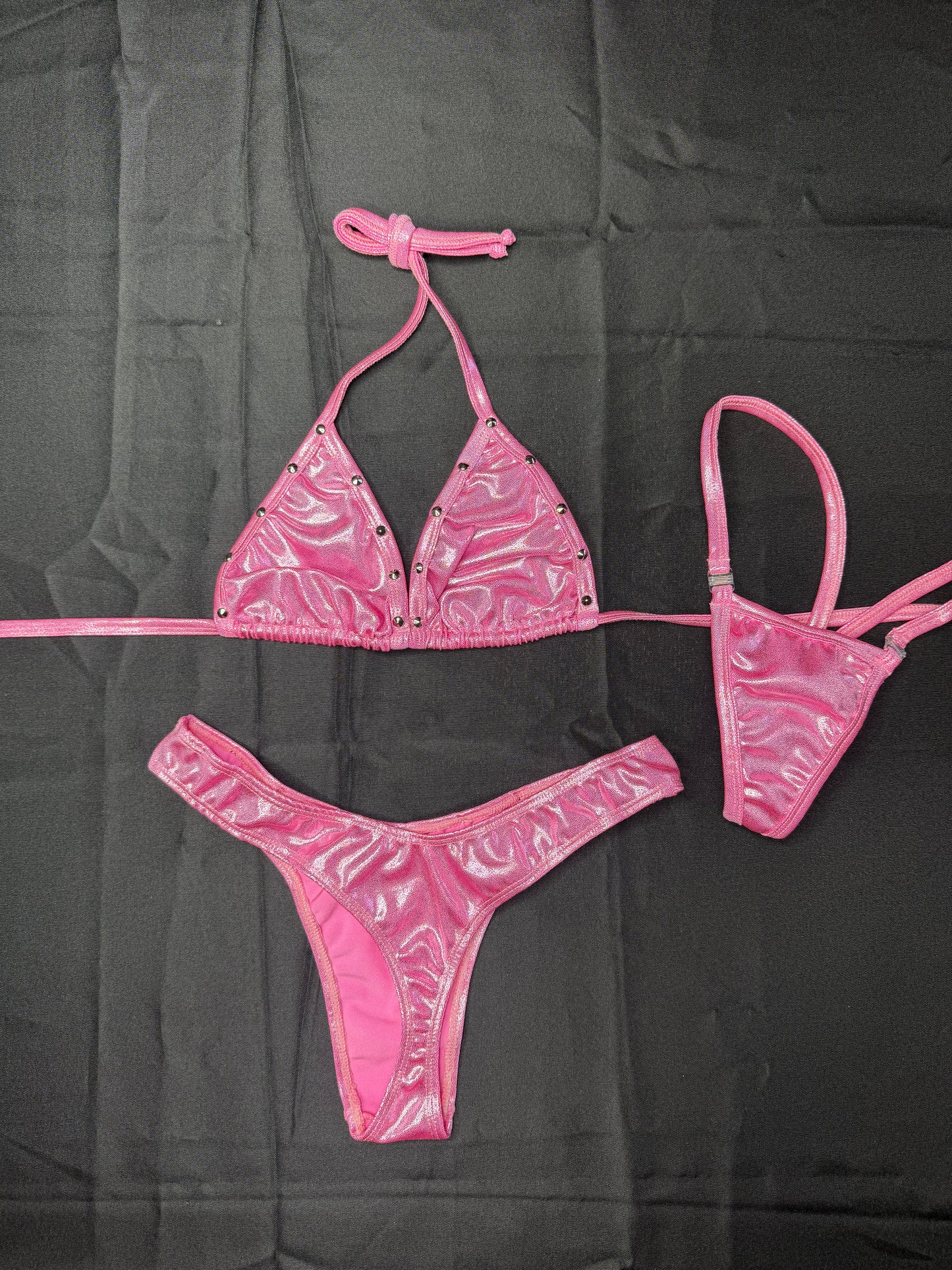 Metallic Pink Bikini/Cheeky Thong Bikini Lingerie Outfit