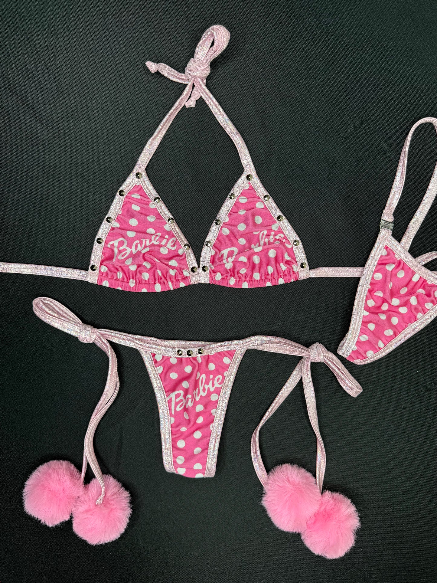 Barbie Baby Pink/Metallic Pink Spandex/Fur Two-Piece Bikini Lingerie Outfit
