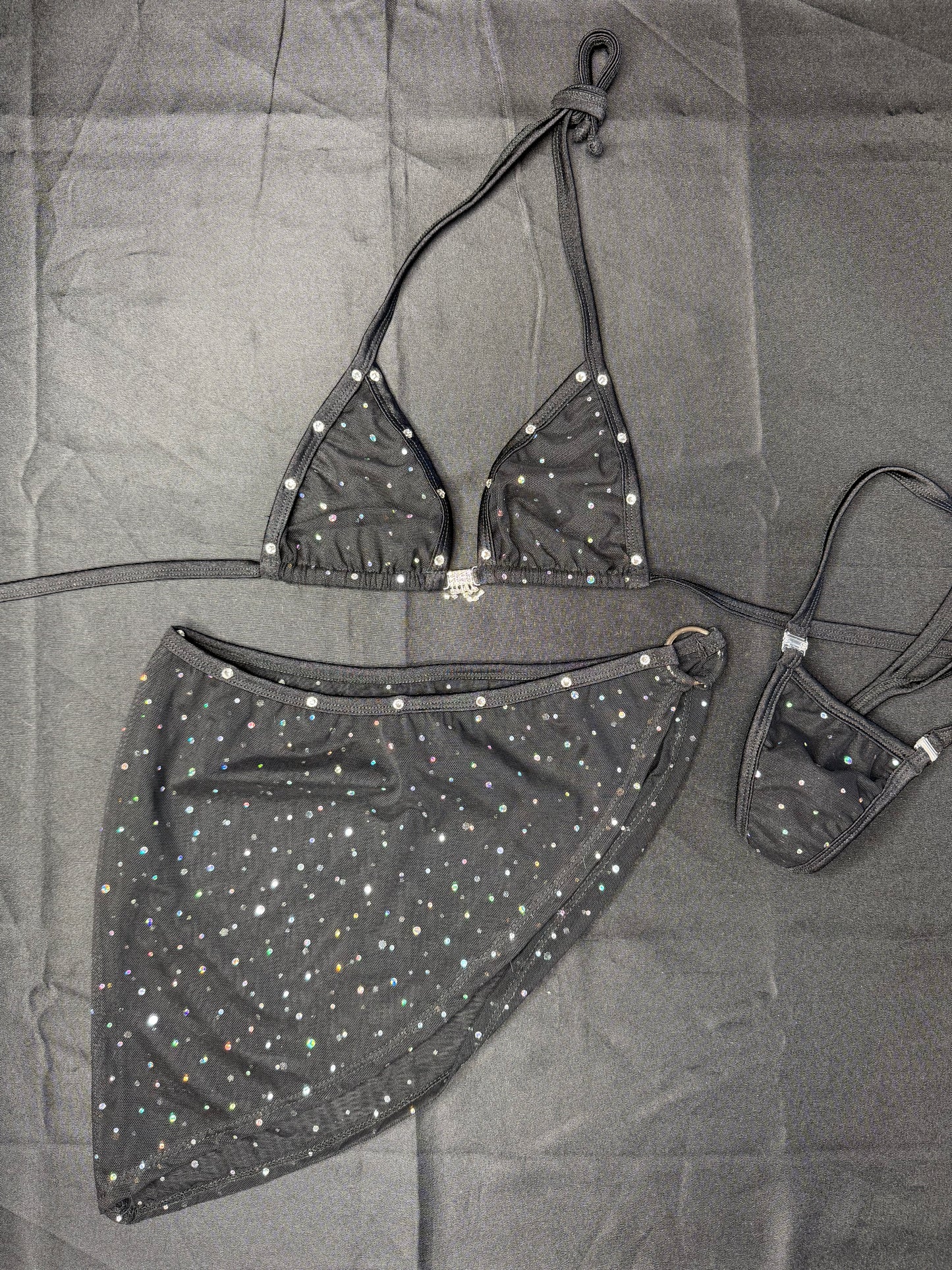 Black Mesh Bikini Top/Skirt Two-Piece Lingerie Outfit