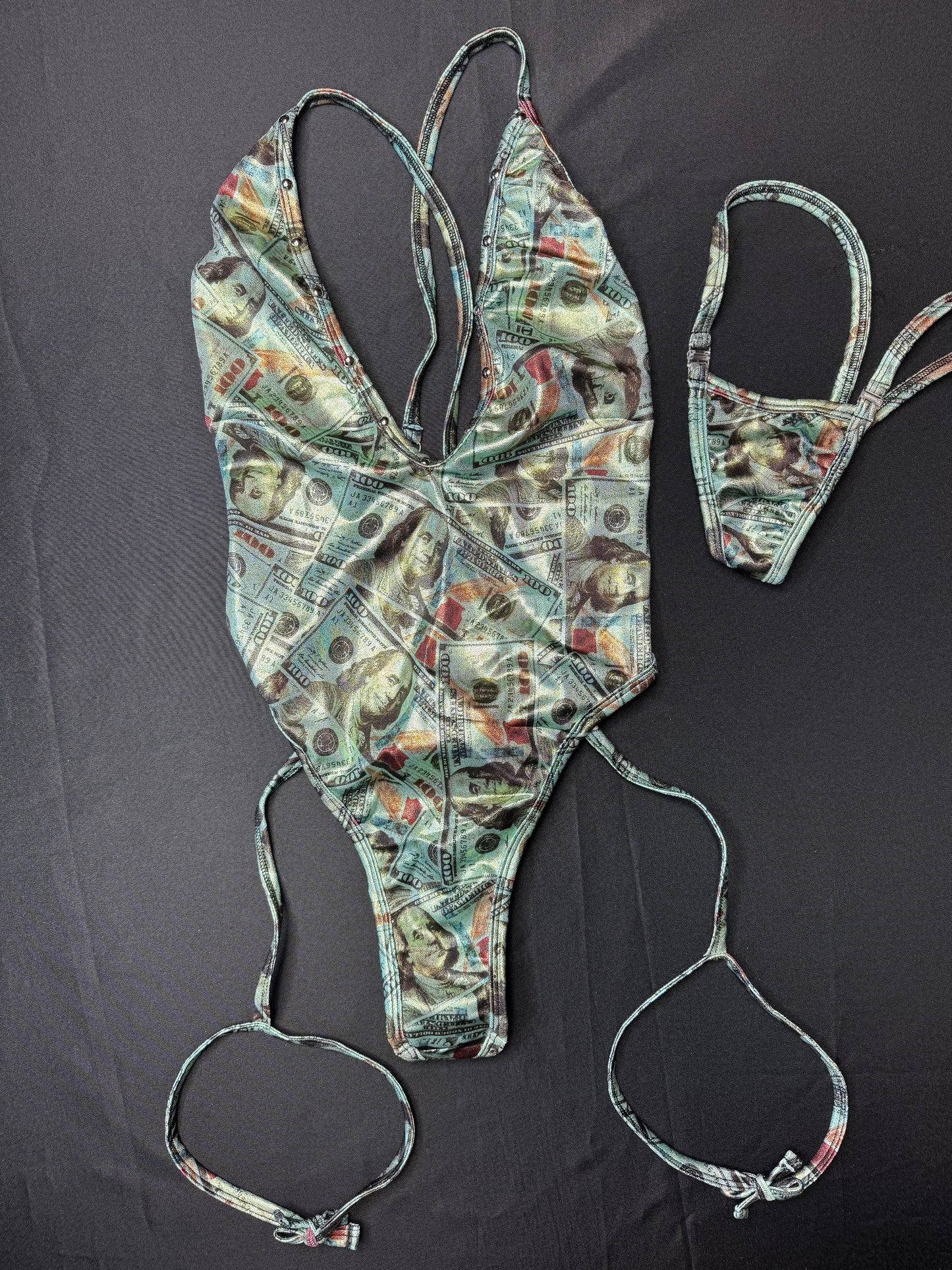 Holographic Money Print One-Piece Lingerie Outfit
