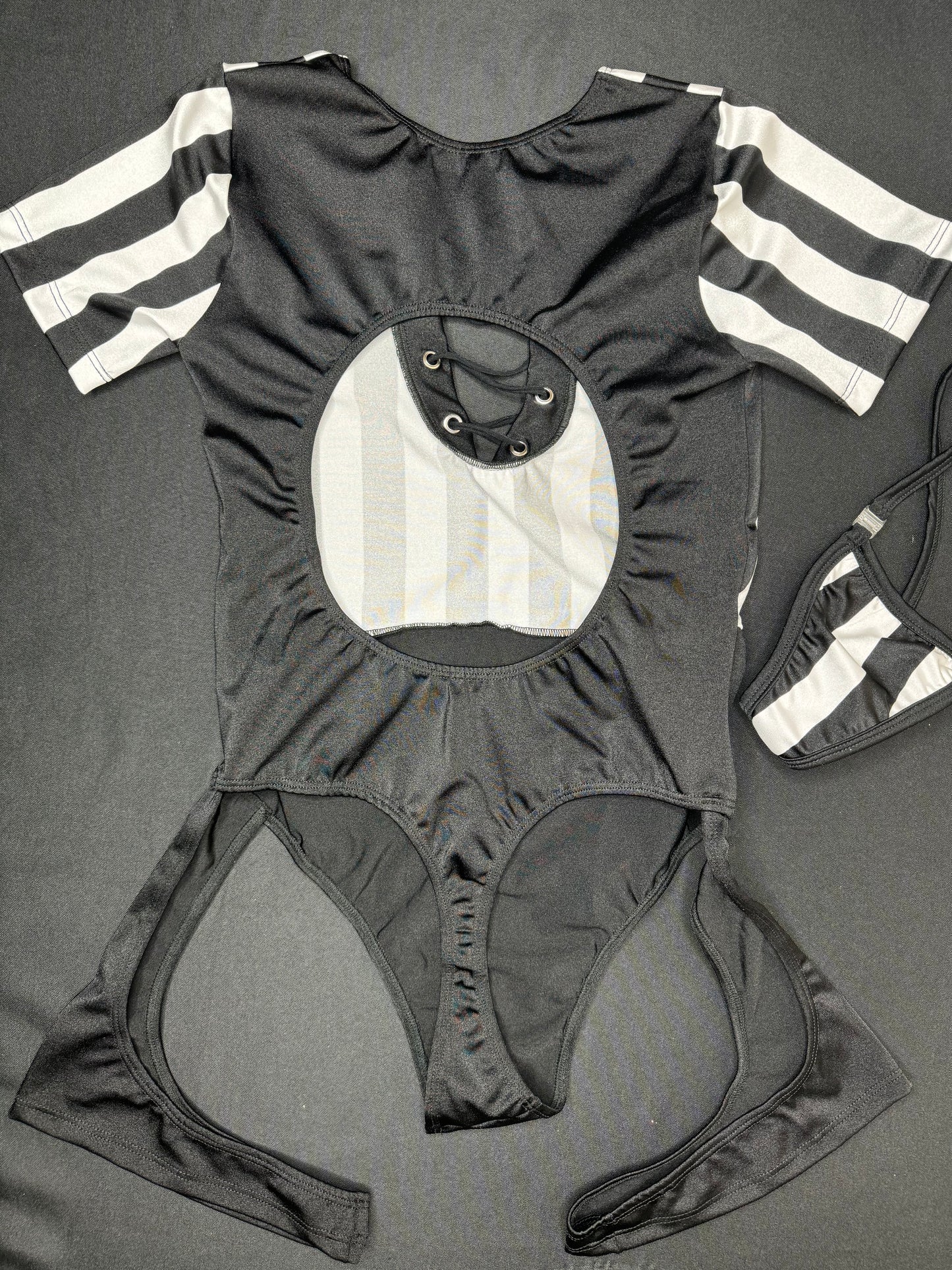 Black/White Referee One-Piece Short Sleeve Lingerie Outfit