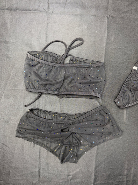 Black Mesh Tube Top/Shorts Two-Piece Lingerie Outfit