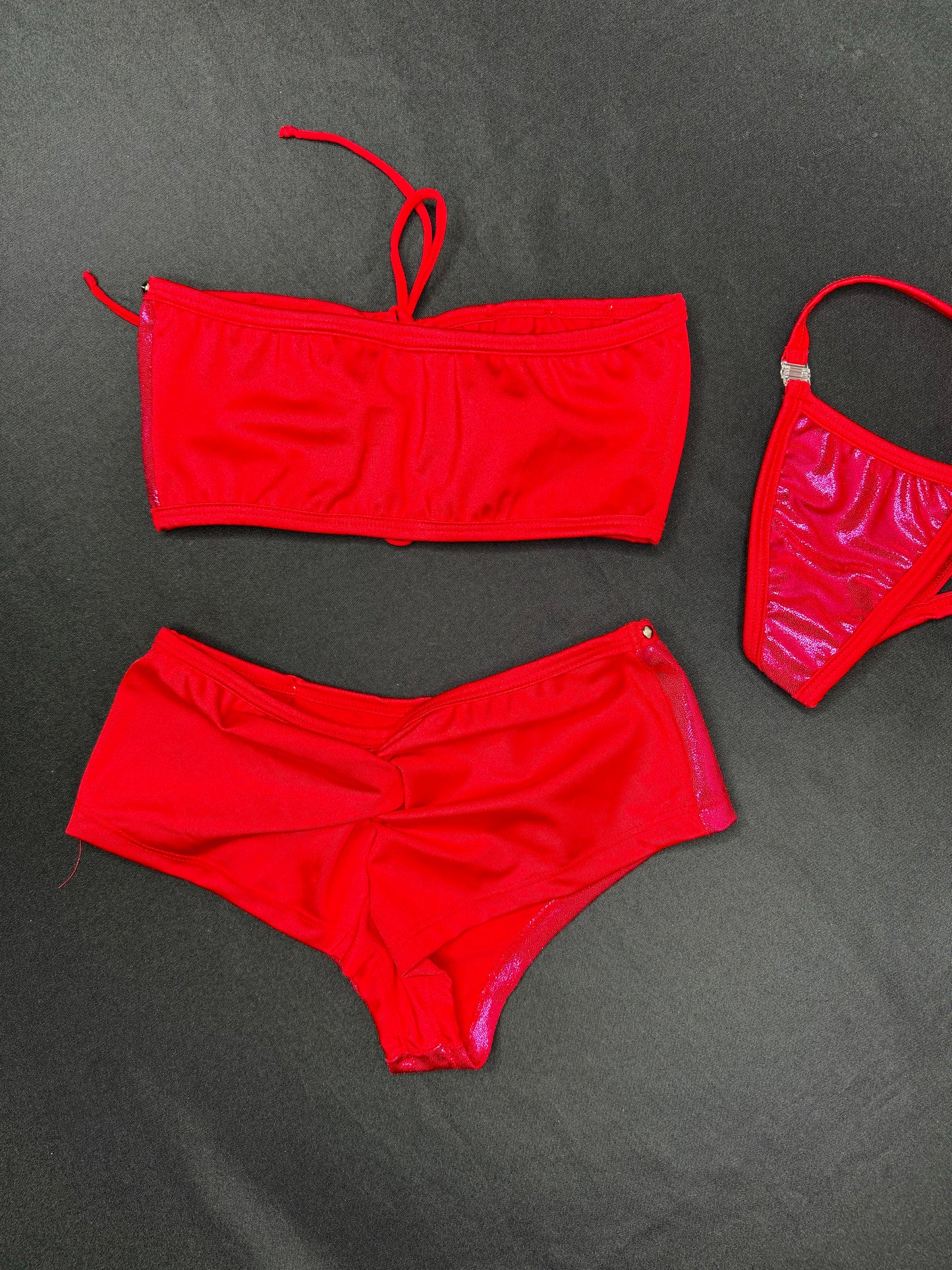 Metallic Red Tube Top/Shorts Two-Piece Lingerie Outfit