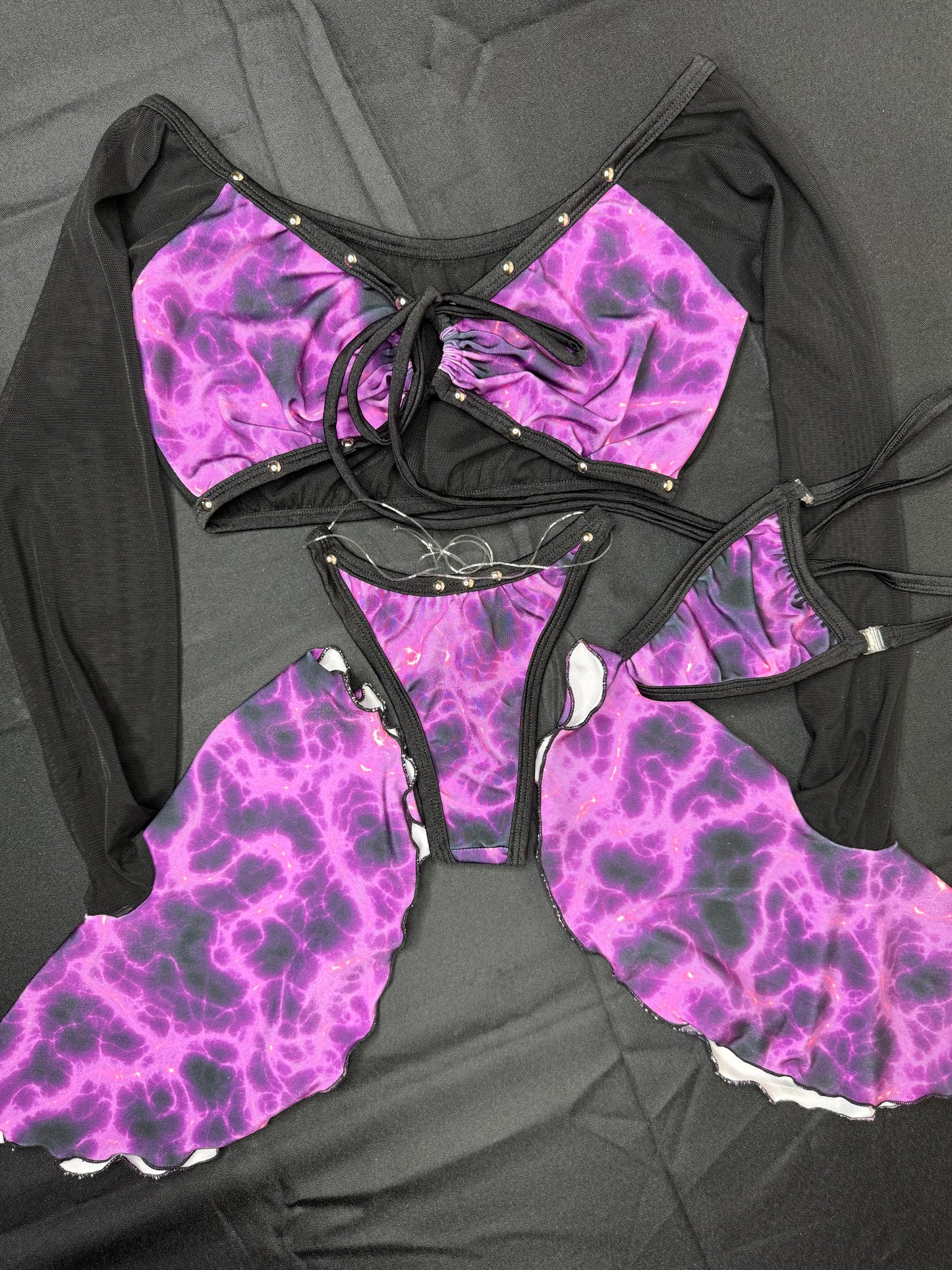 Purple Spandex/Black Mesh Two-Piece Lingerie Outfit