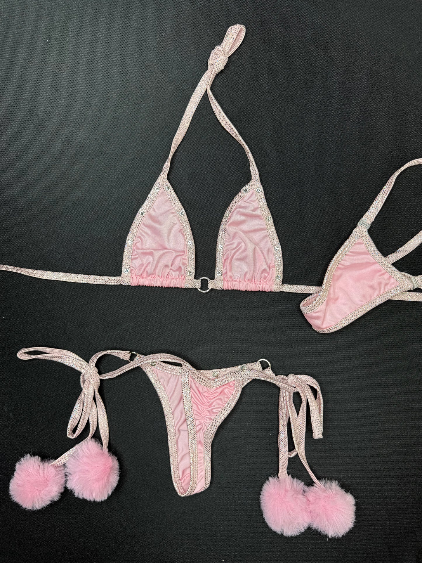 Baby Pink/Metallic Pink Pink Fur Two-Piece Bikini Lingerie Outfit