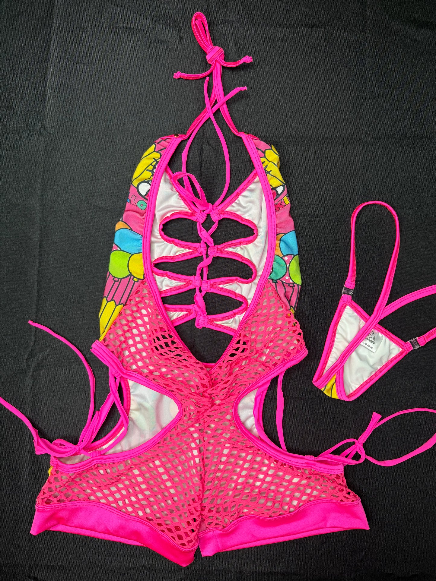 Hot Pink Spandex/Kitty Fabric Romper Lingerie Outfit
