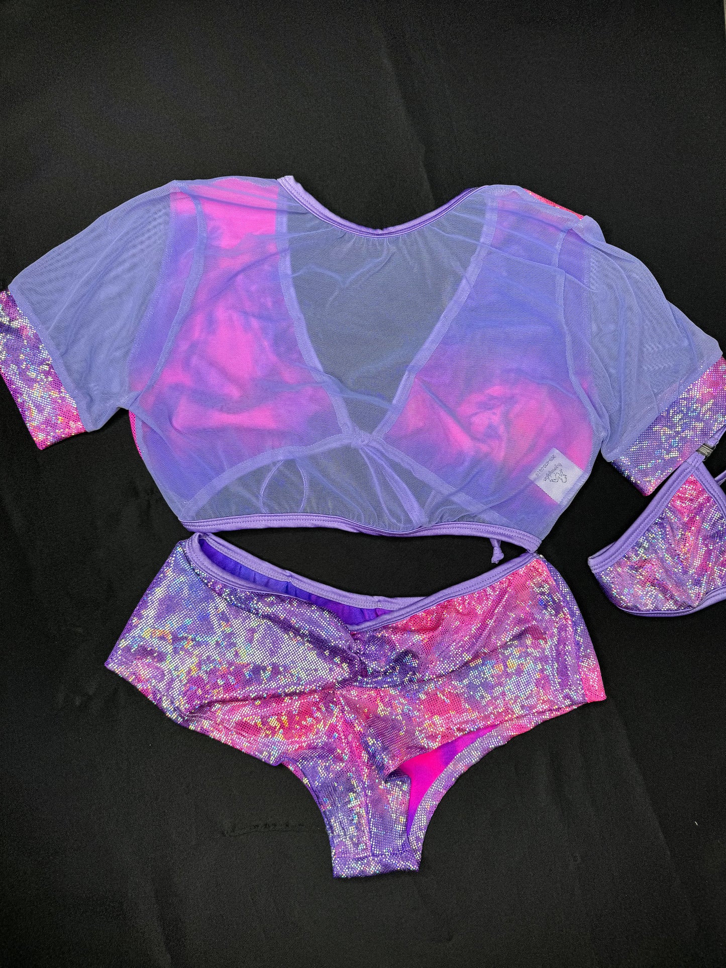 Lavender/Pink Metallic Spandex/Mesh Two-Piece Lingerie Outfit