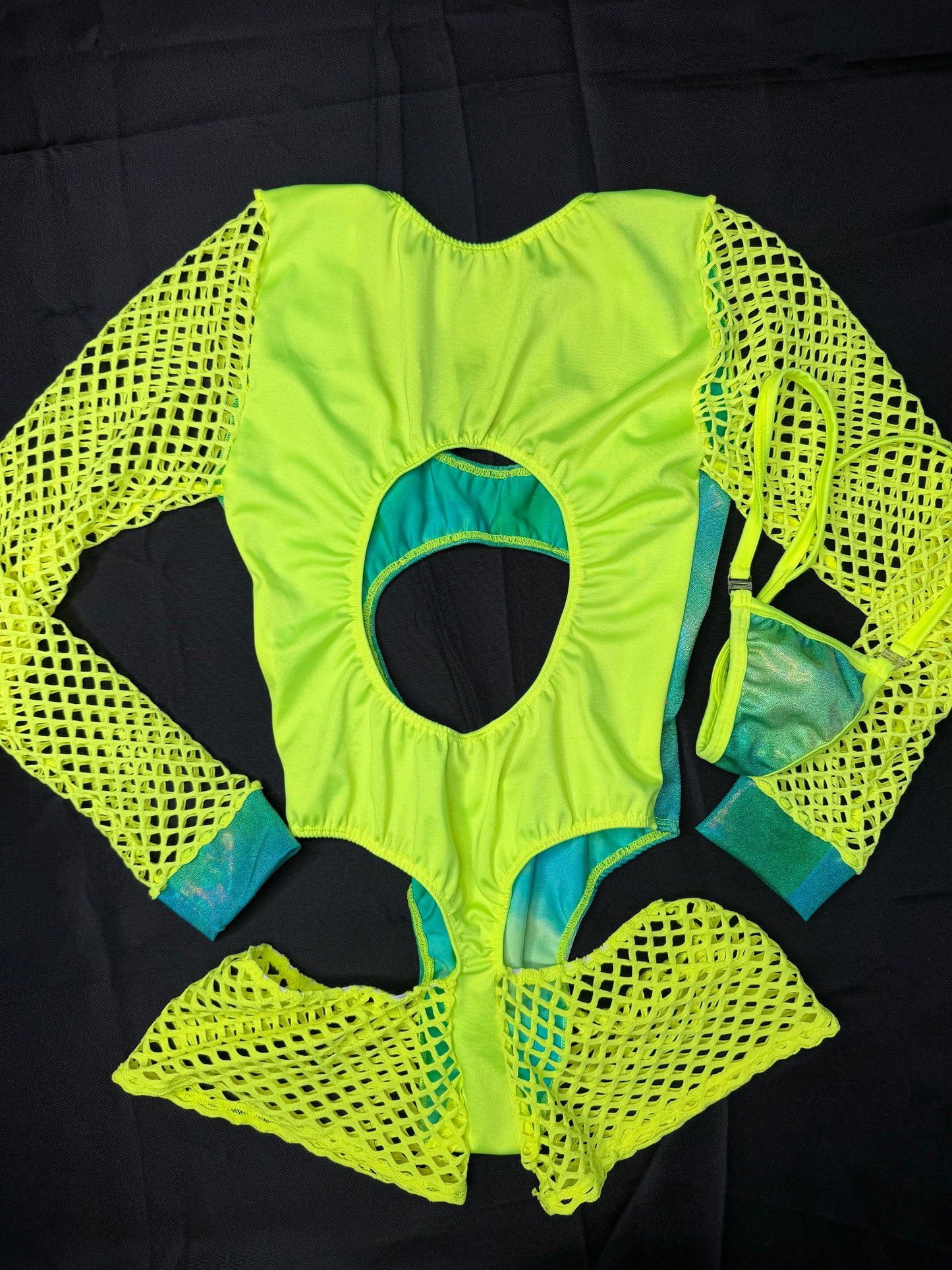 Neon Yellow/Metallic Yellow/Green Romper Lingerie Outfit