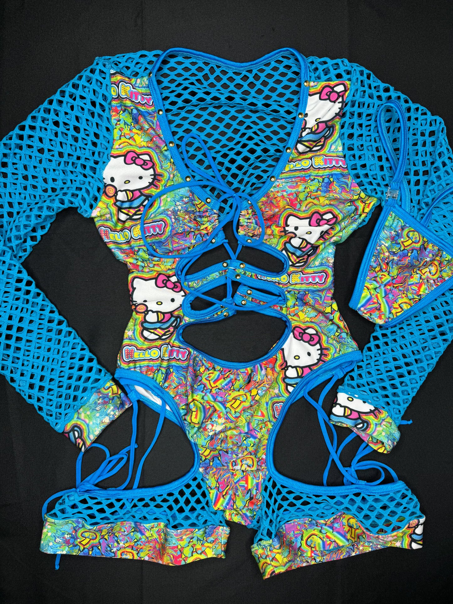 Turquoise Kitty One-Piece Romper Lingerie Outfit