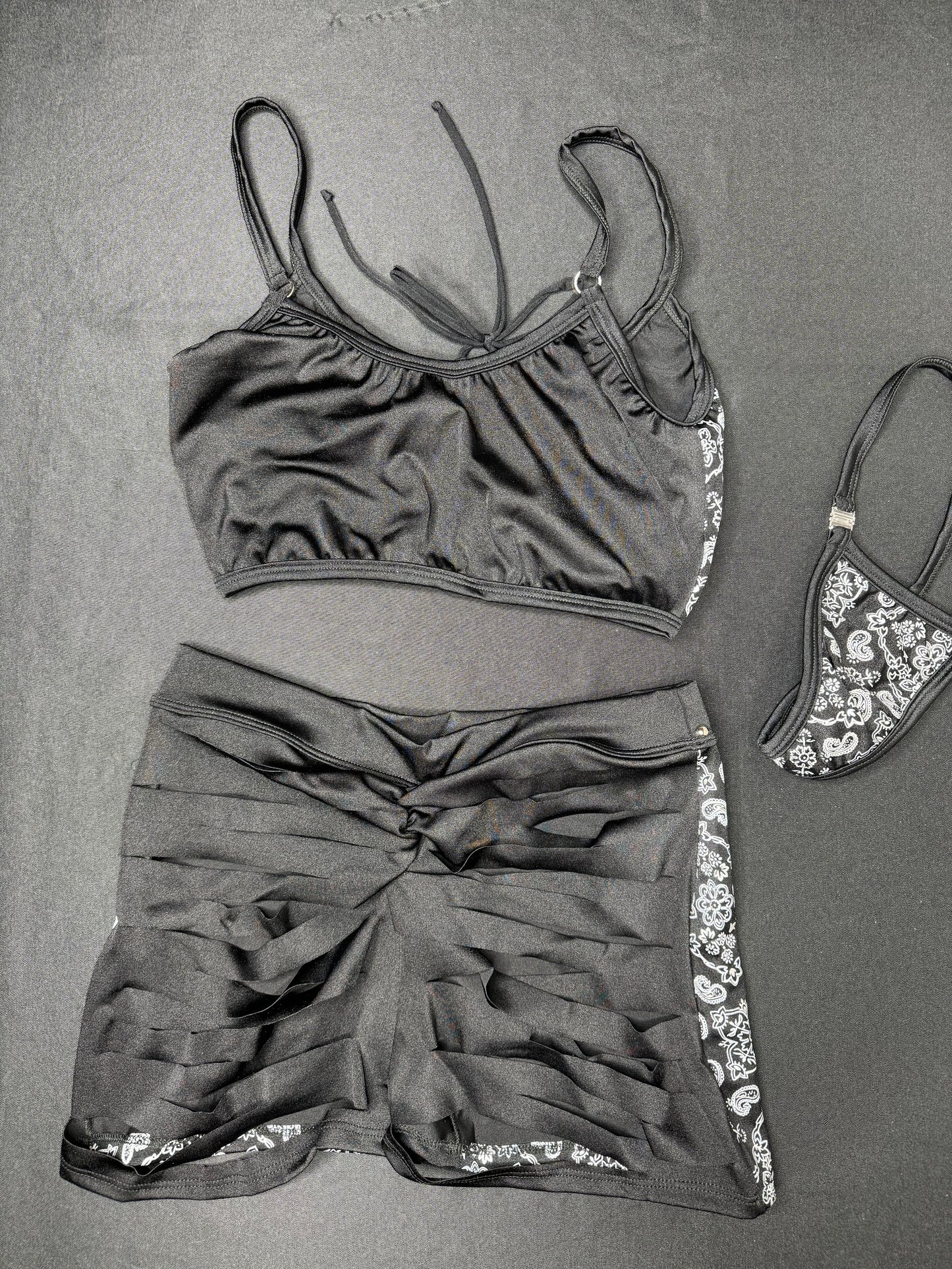 Black Bandana/Black Spandex Sports Bra/Ripped Shorts Two-Piece Lingerie Outfit