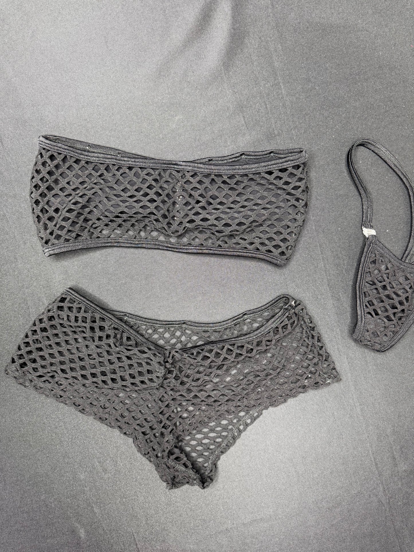 Black Fishnet/Mesh Tube Top Shorts Two-Piece Lingerie Outfit
