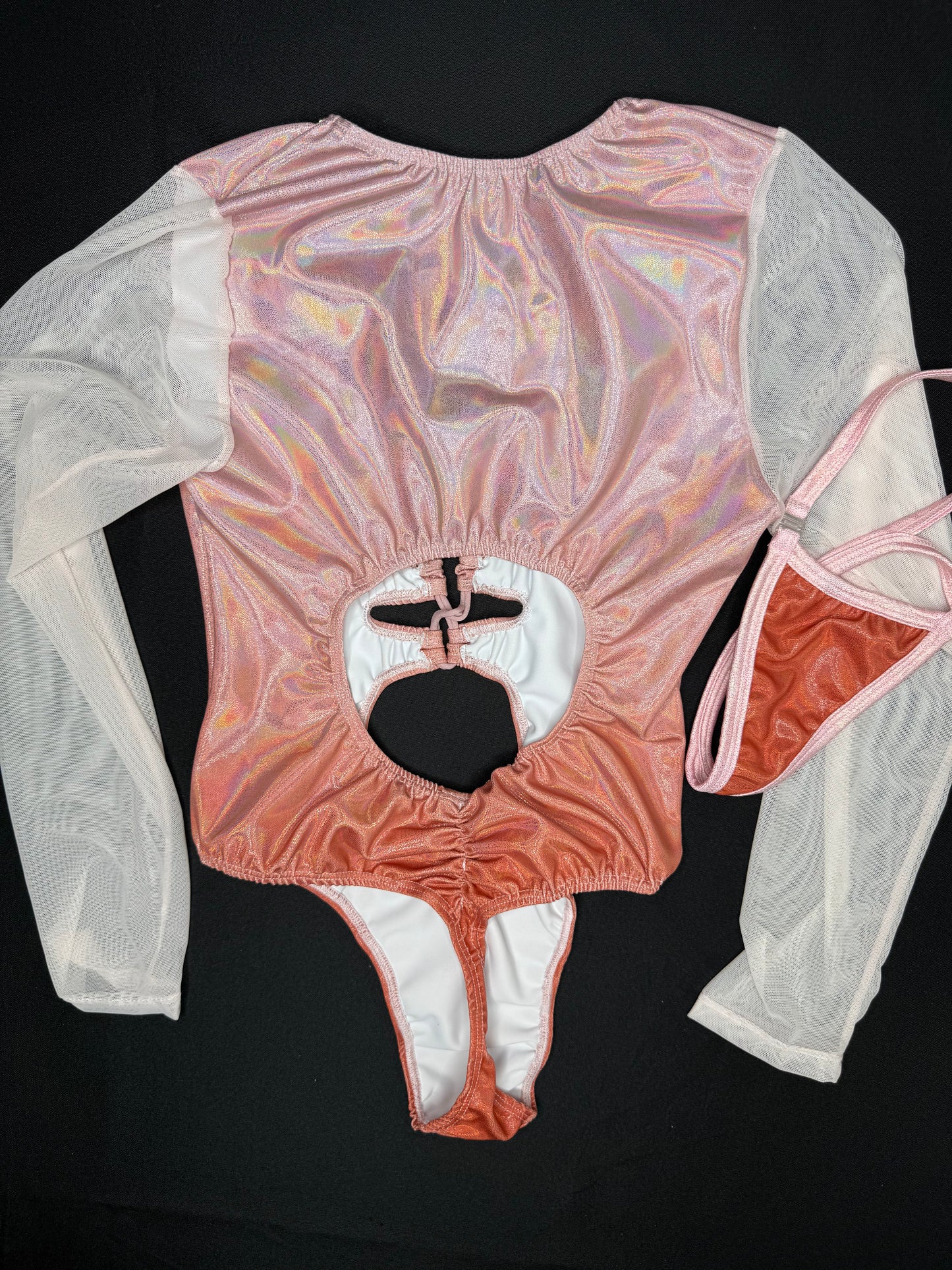 Metallic Ombré Leotard Long Sleeve One-Piece Lingerie Outfit