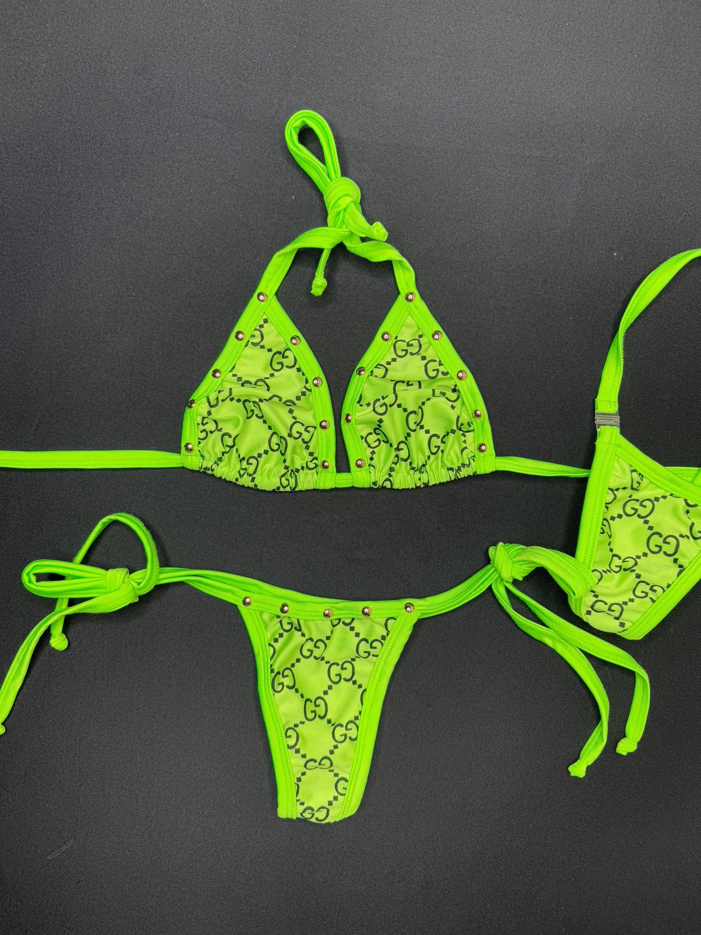 Designer Neon Green Two-Piece Side-Tie Bikini Lingerie Outfit