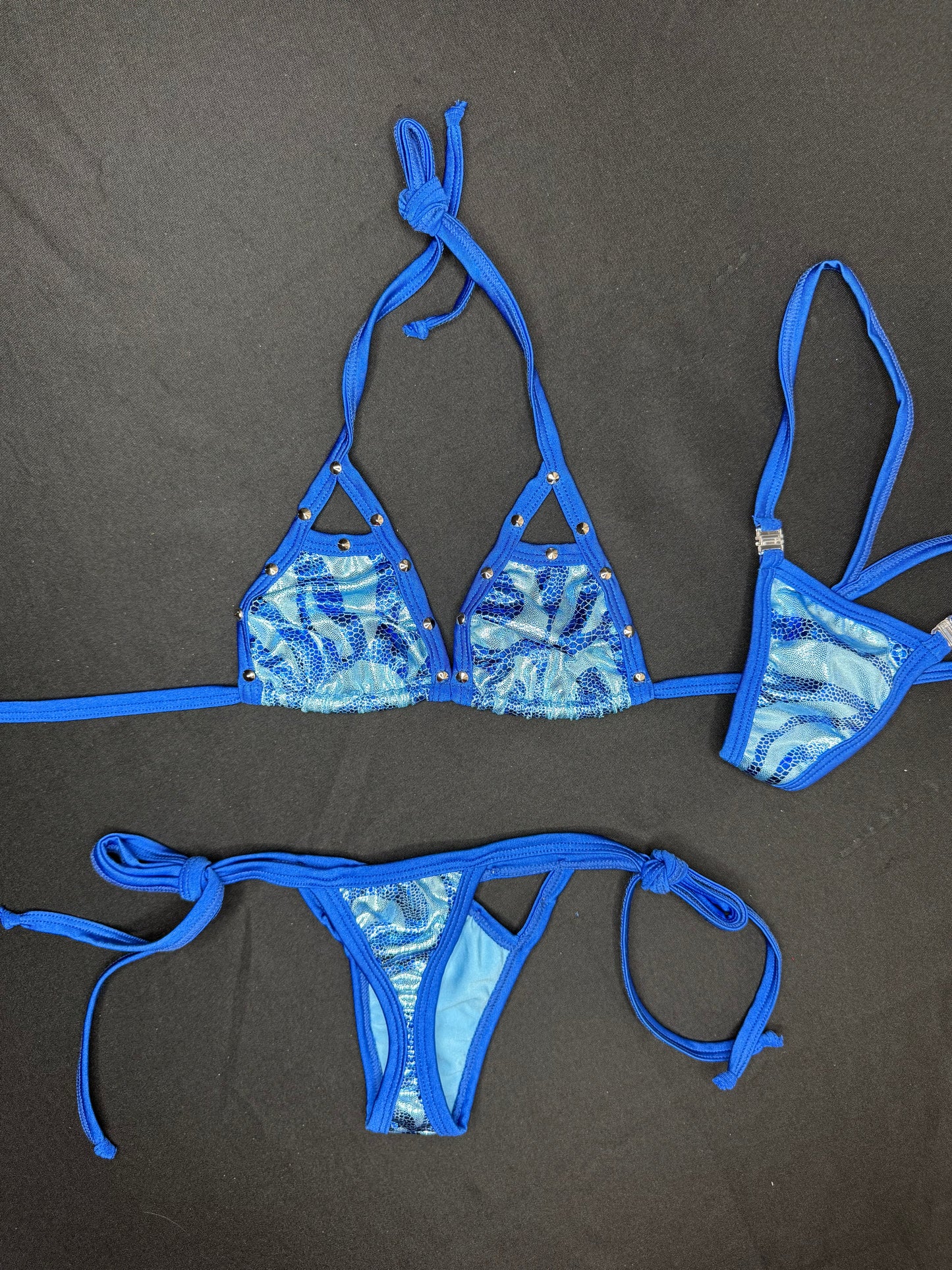 Royal Blue/Metallic Blue Print Two-Piece Bikini Lingerie Outfit