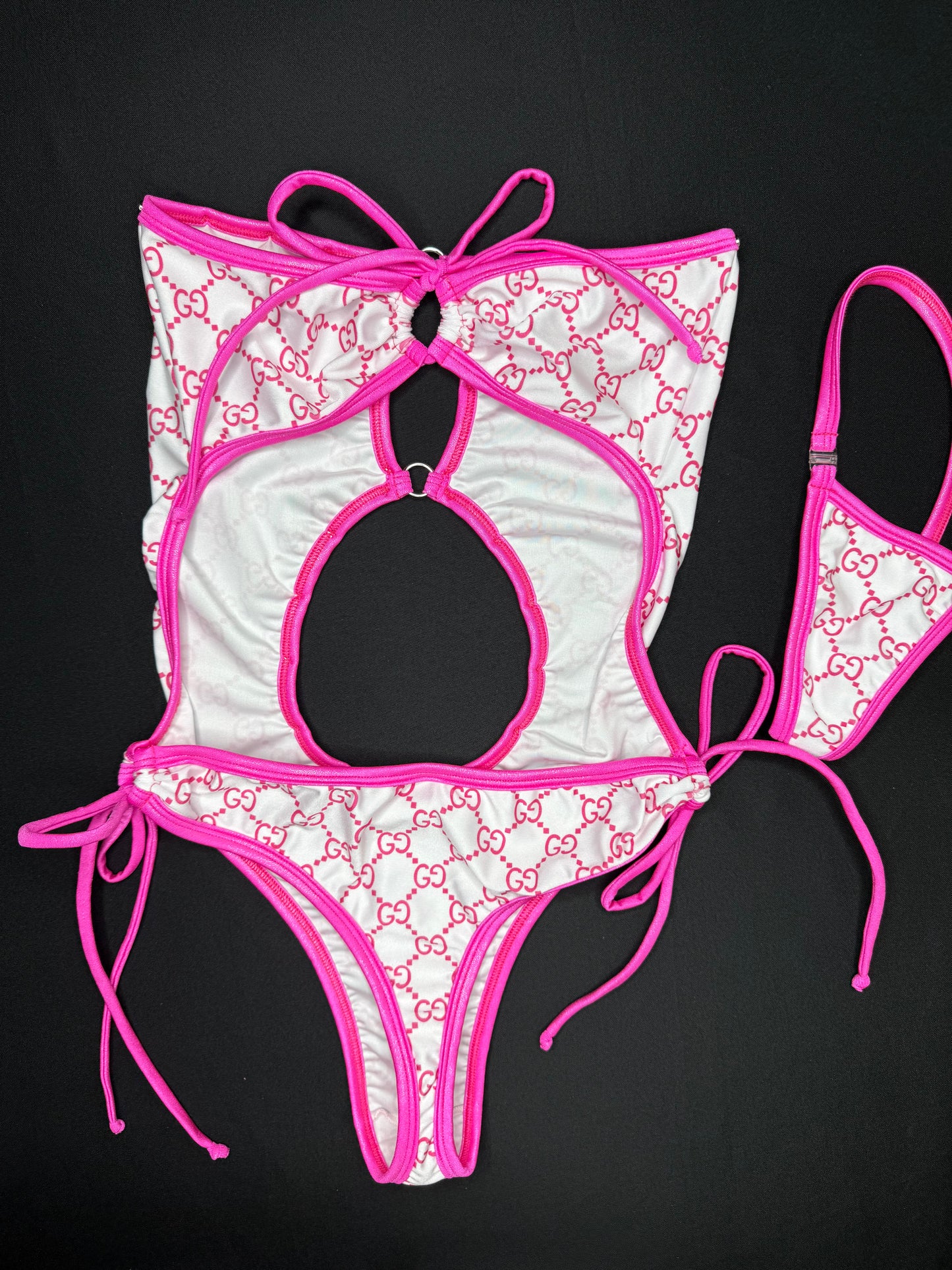 Designer White/Hot Pink One-Piece Lingerie Outfit