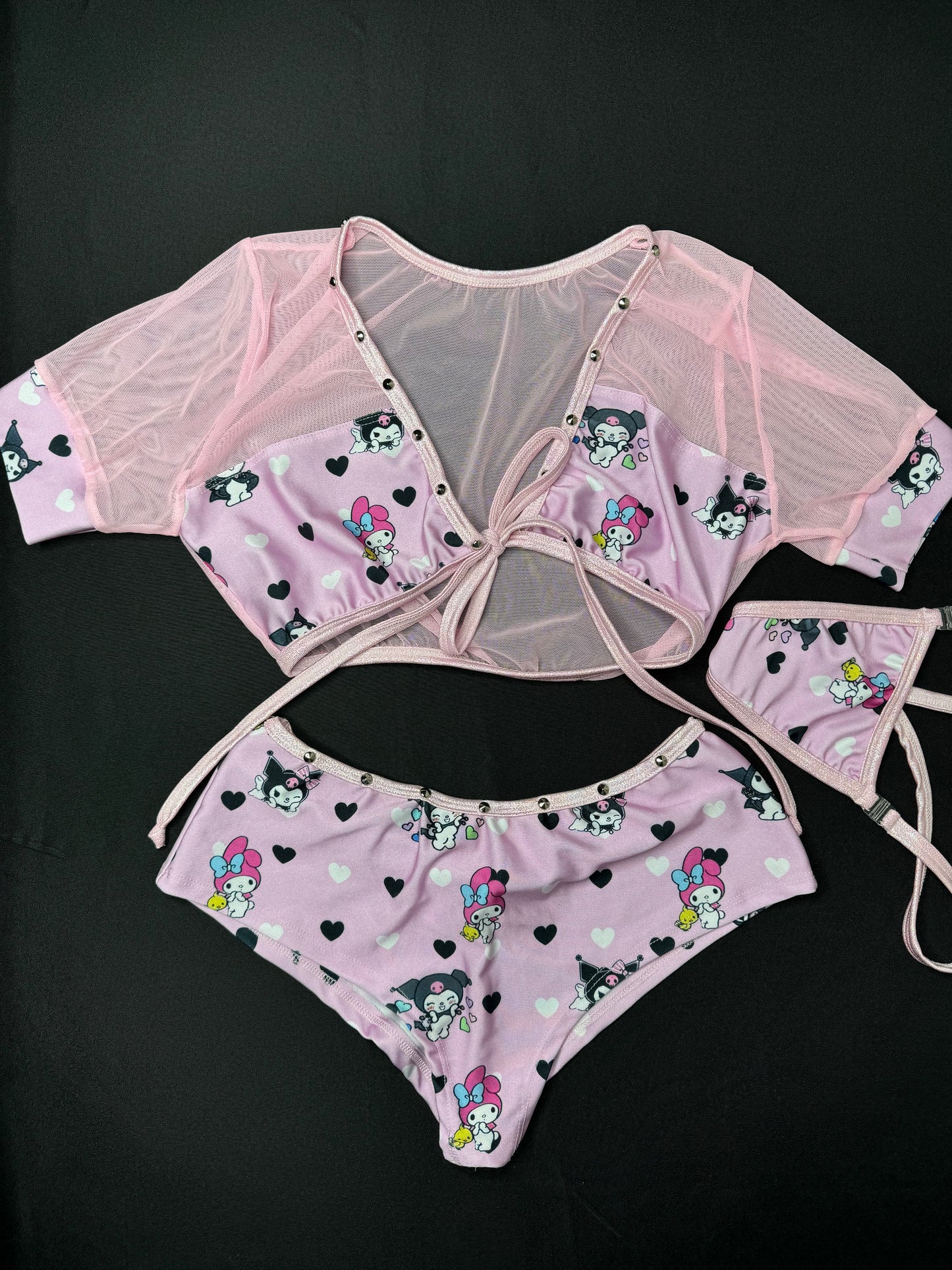 Baby Pink Kuromi Two-Piece Shorts Lingerie Outfit