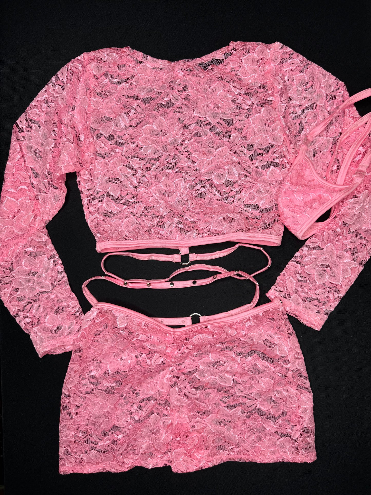 Baby Pink Lace Long Sleeve/Shorts Two-Piece Lingerie Outfit