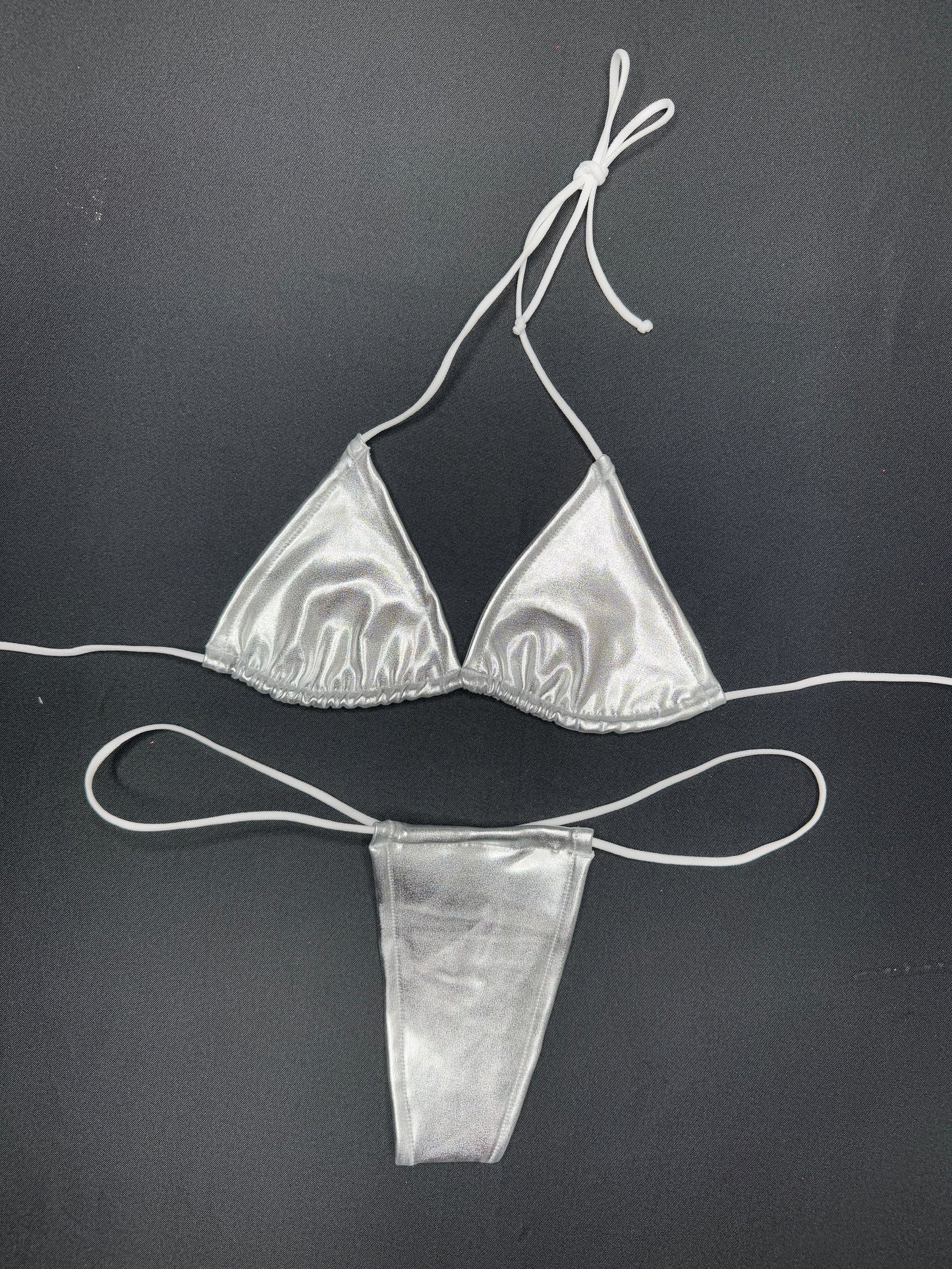 Chrome Two-Piece Micro Bikini Lingerie Outfit