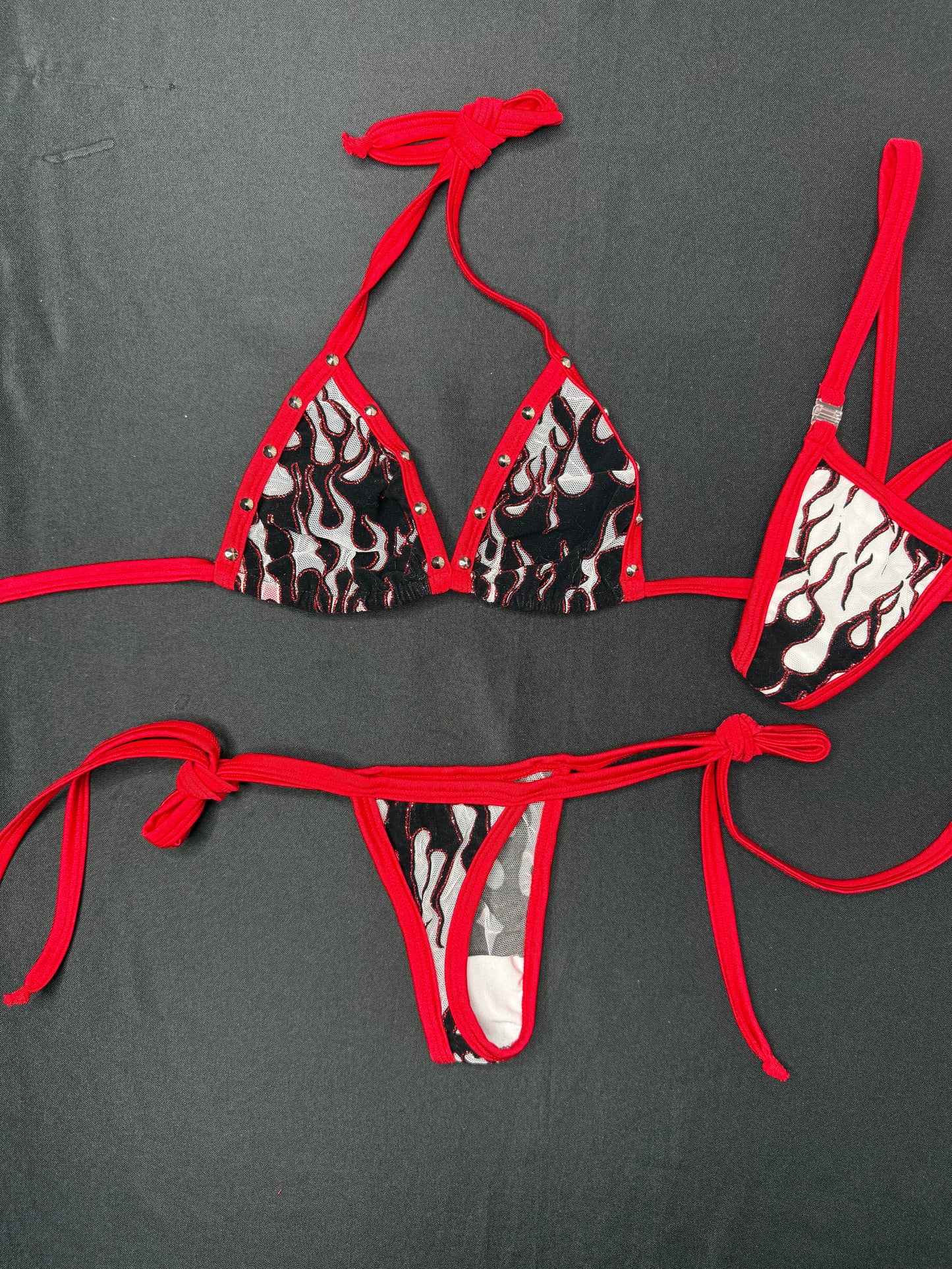 White Flame Mesh Two-Piece Side Tie Bikini Lingerie Outfit