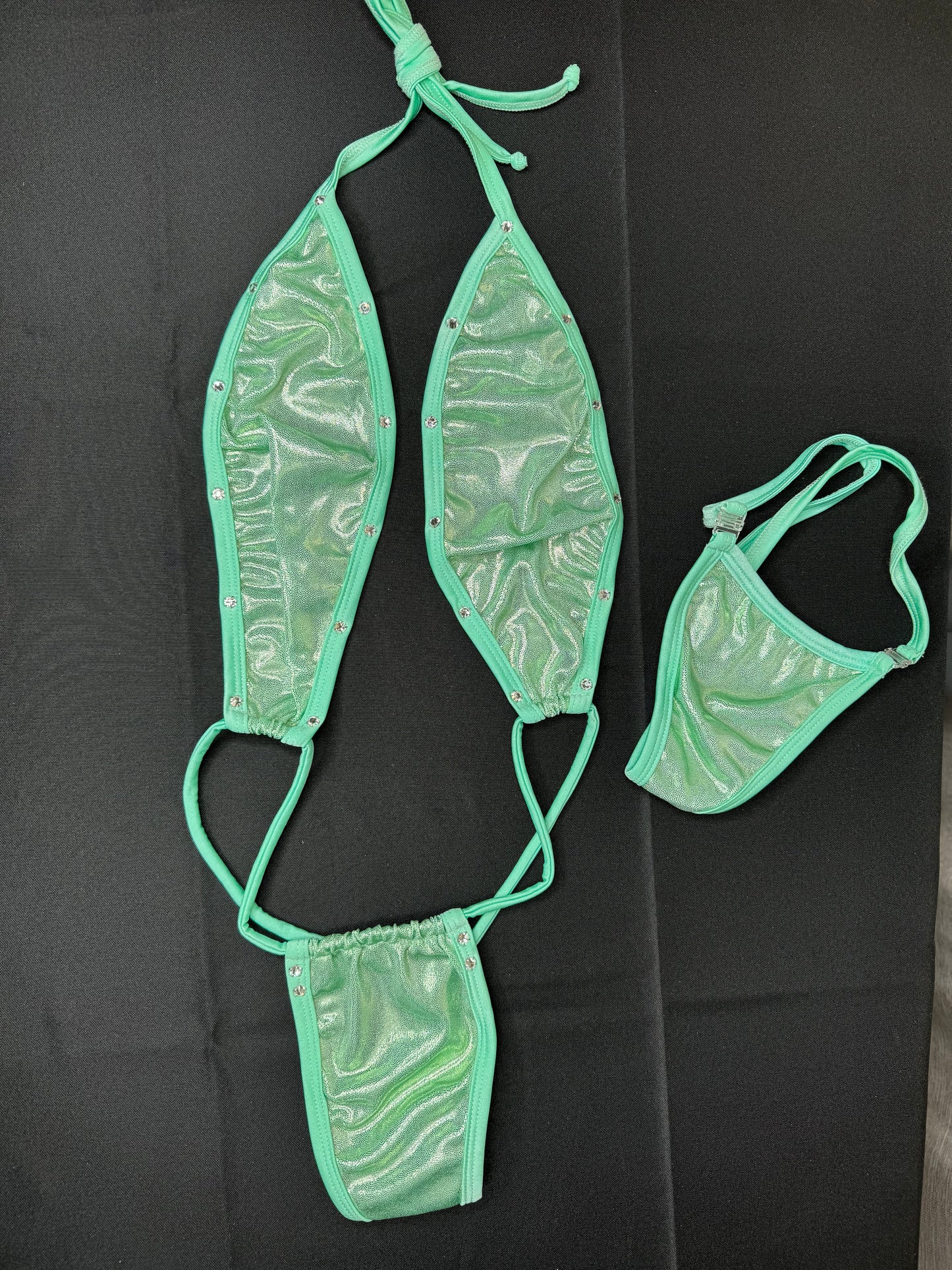 Metallic Cyan Sling-Shot Stripper Outfit