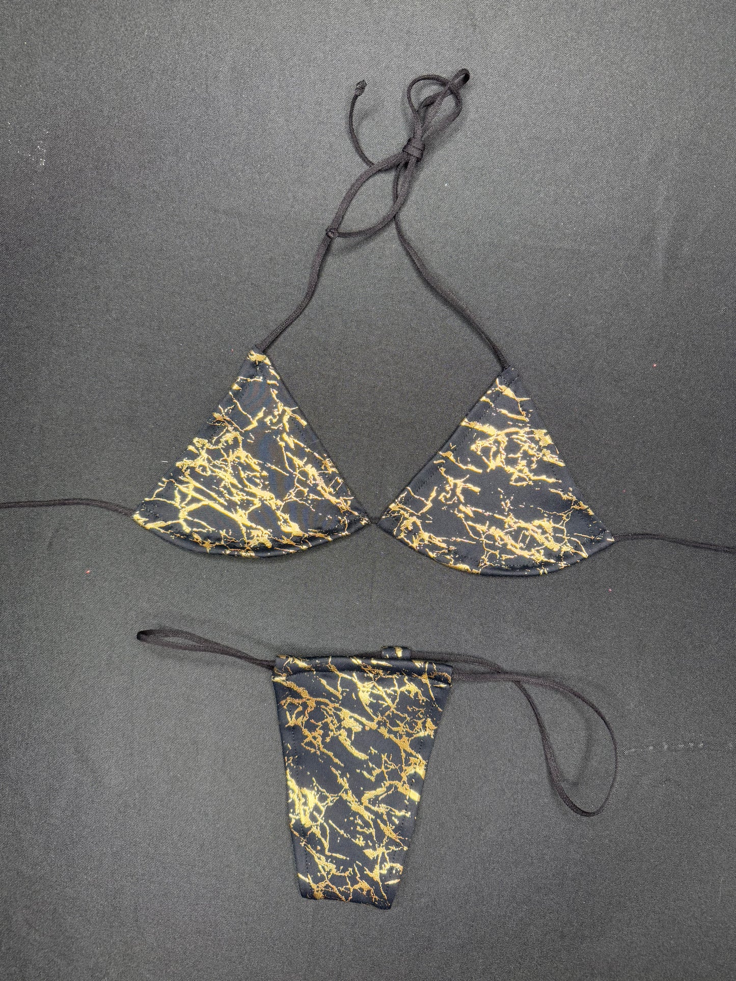 Black/Gold Two-Piece Micro Bikini Lingerie Outfit