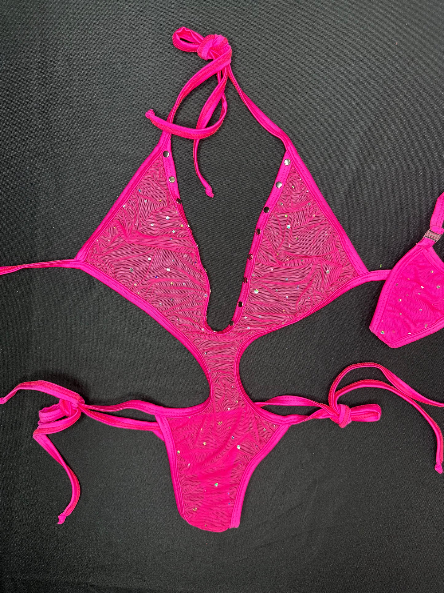 Hot Pink Mesh One-Piece Lingerie Outfit