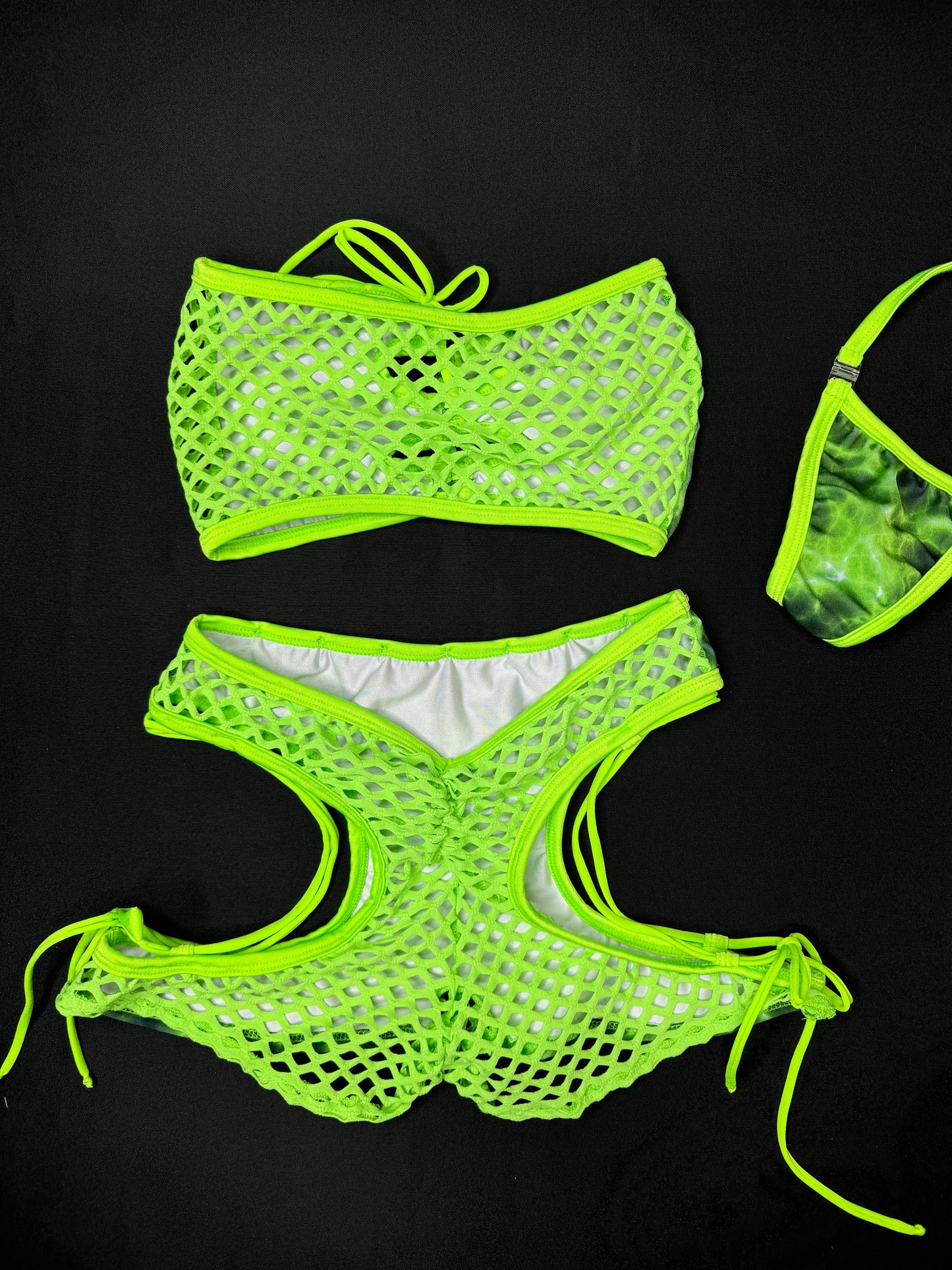 Cosmic Neon Green Two-Piece Tube Top/Shorts Lingerie Outfit
