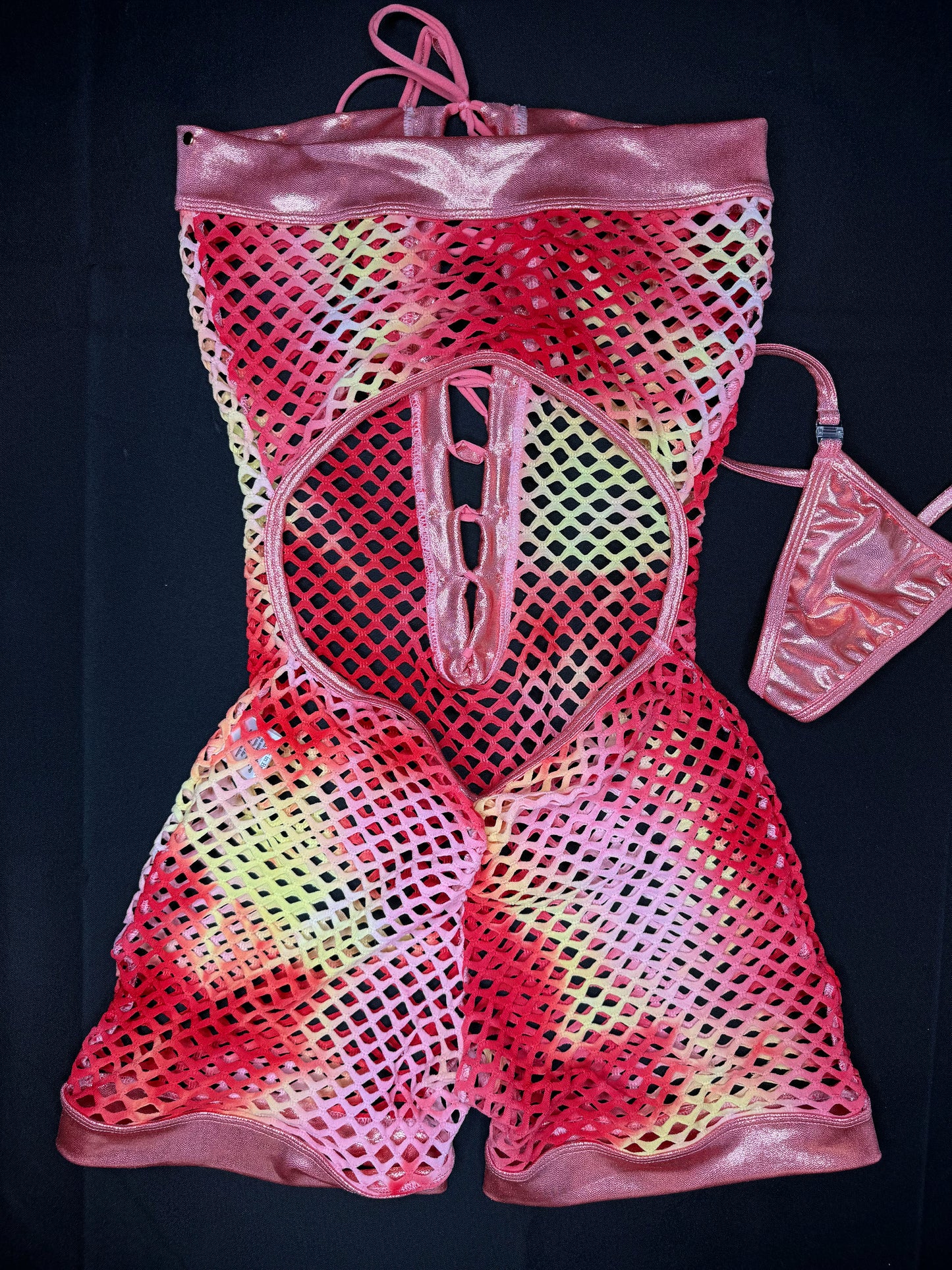 Mystic Pink/Orange/Ombre Fishnet One-Piece Exotic Dancer Outfit