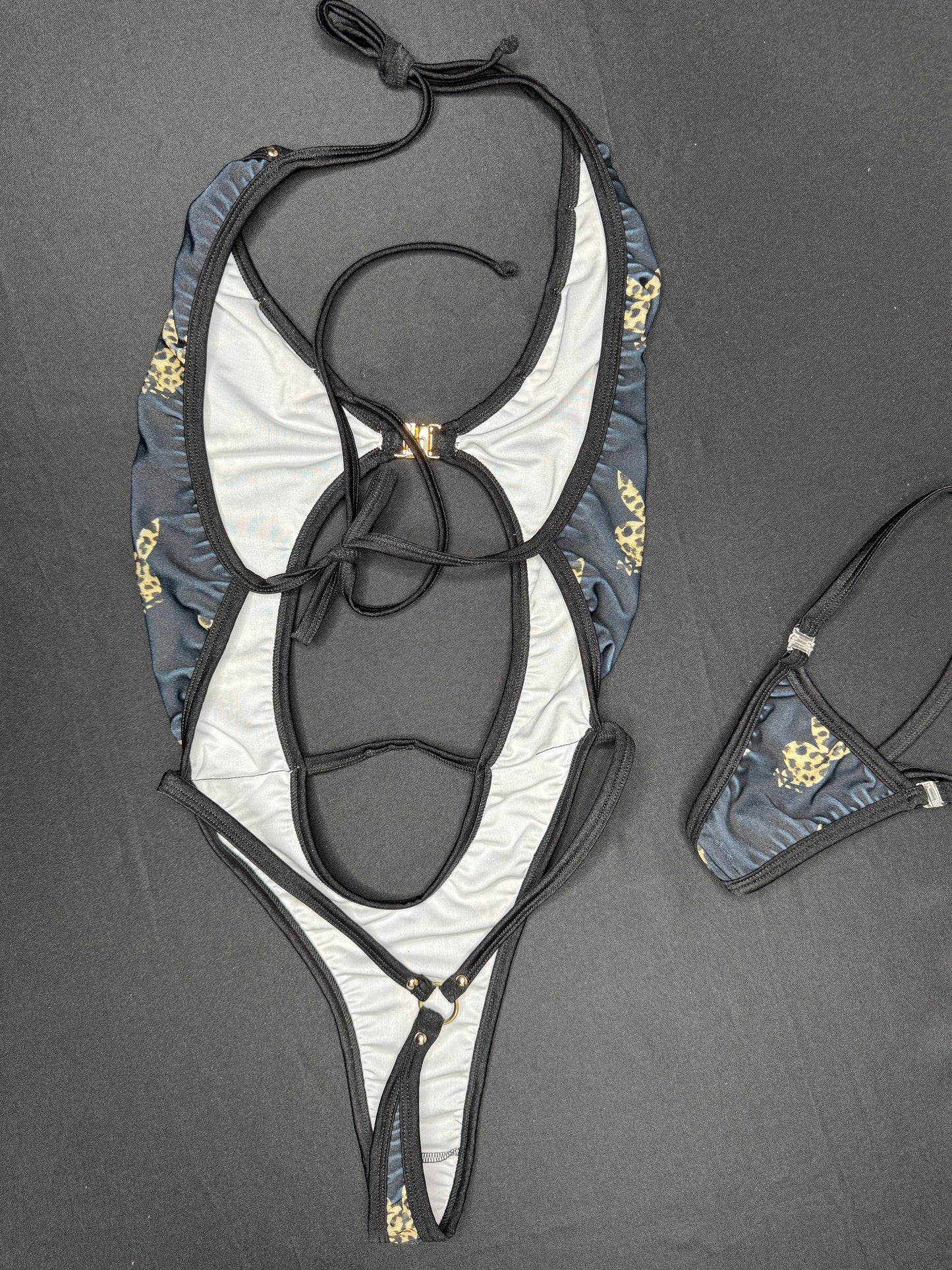 Black Cheetah Print Bunny One-Piece Lingerie Outfit