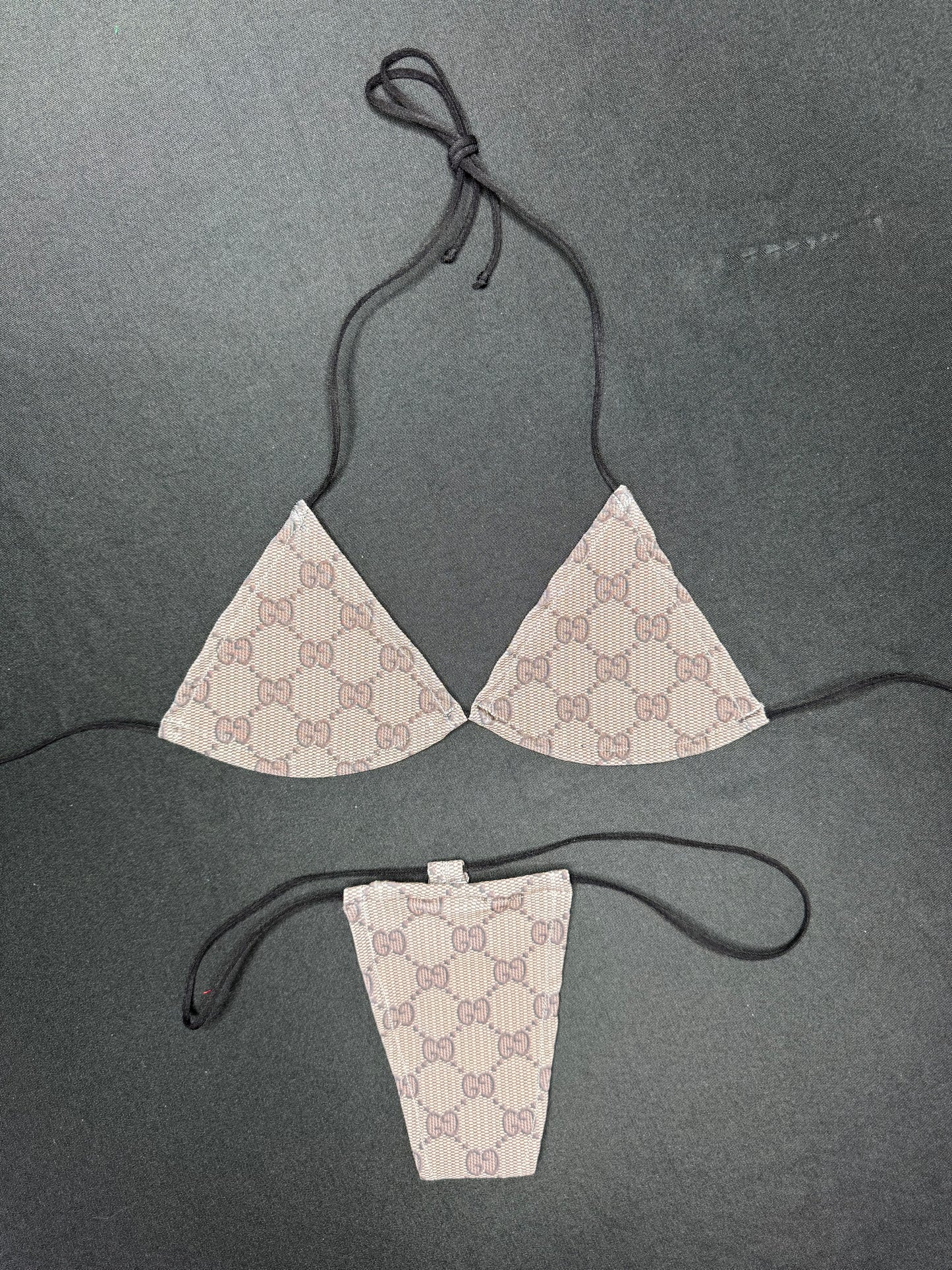 Brown Designer Two-Piece Micro Bikini Lingerie Outfit