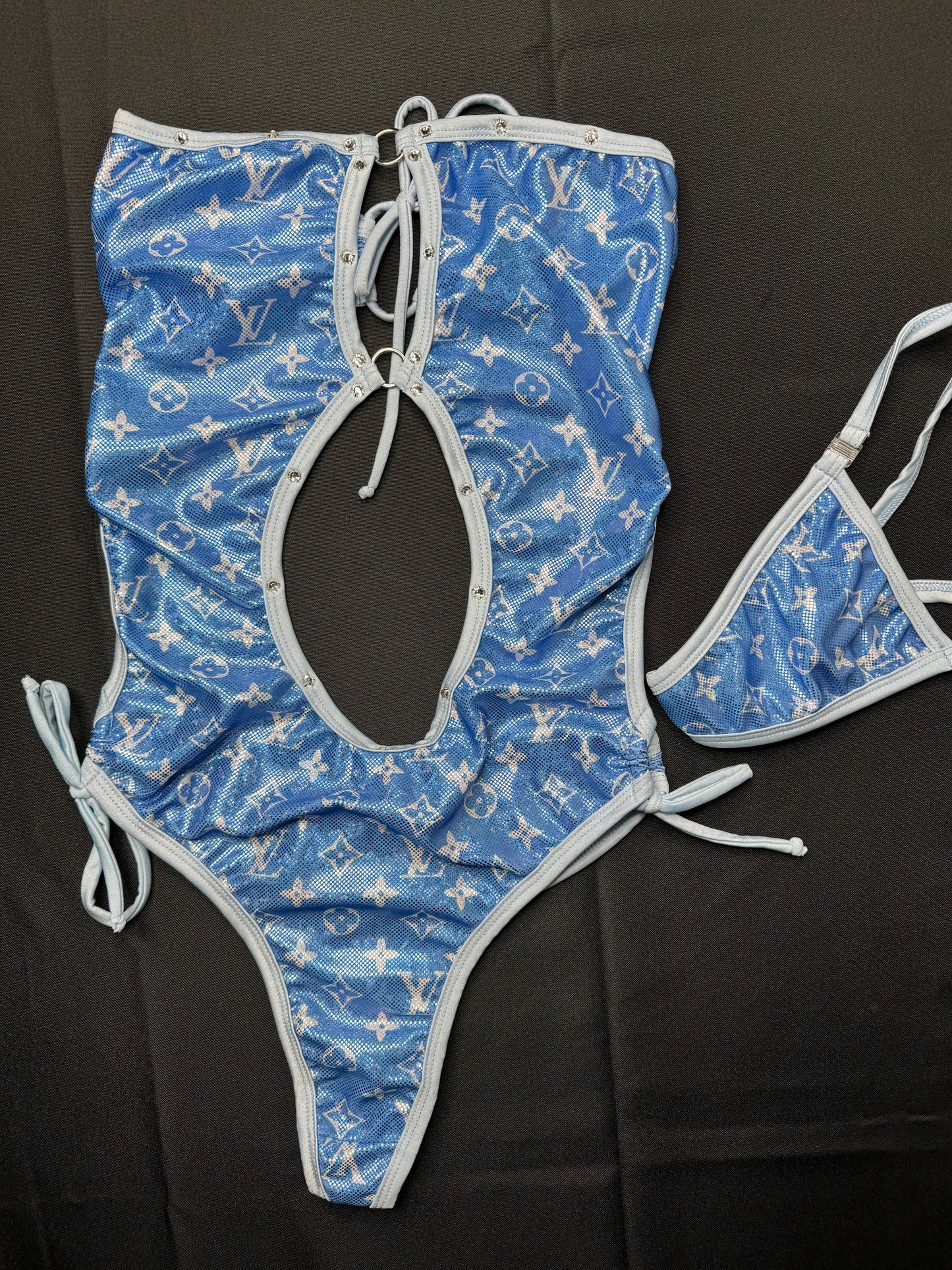 Metallic Baby Blue One-Piece Exotic Dancer Outfit